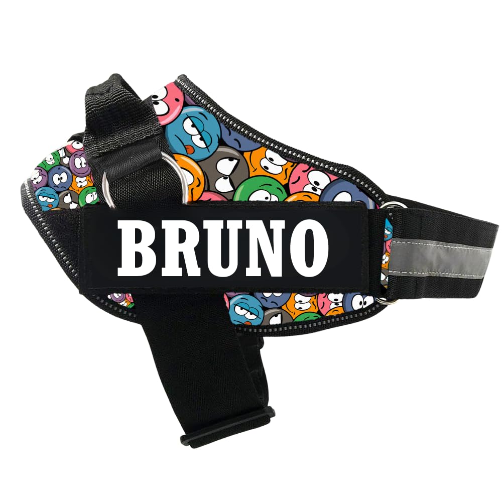 KIKA Arnés personalizado para perro | Arnés para perro con nombre | Arnés de chaleco personalizado para perro, tamaño grande (para 21-35 kg) Groovy Emoji
