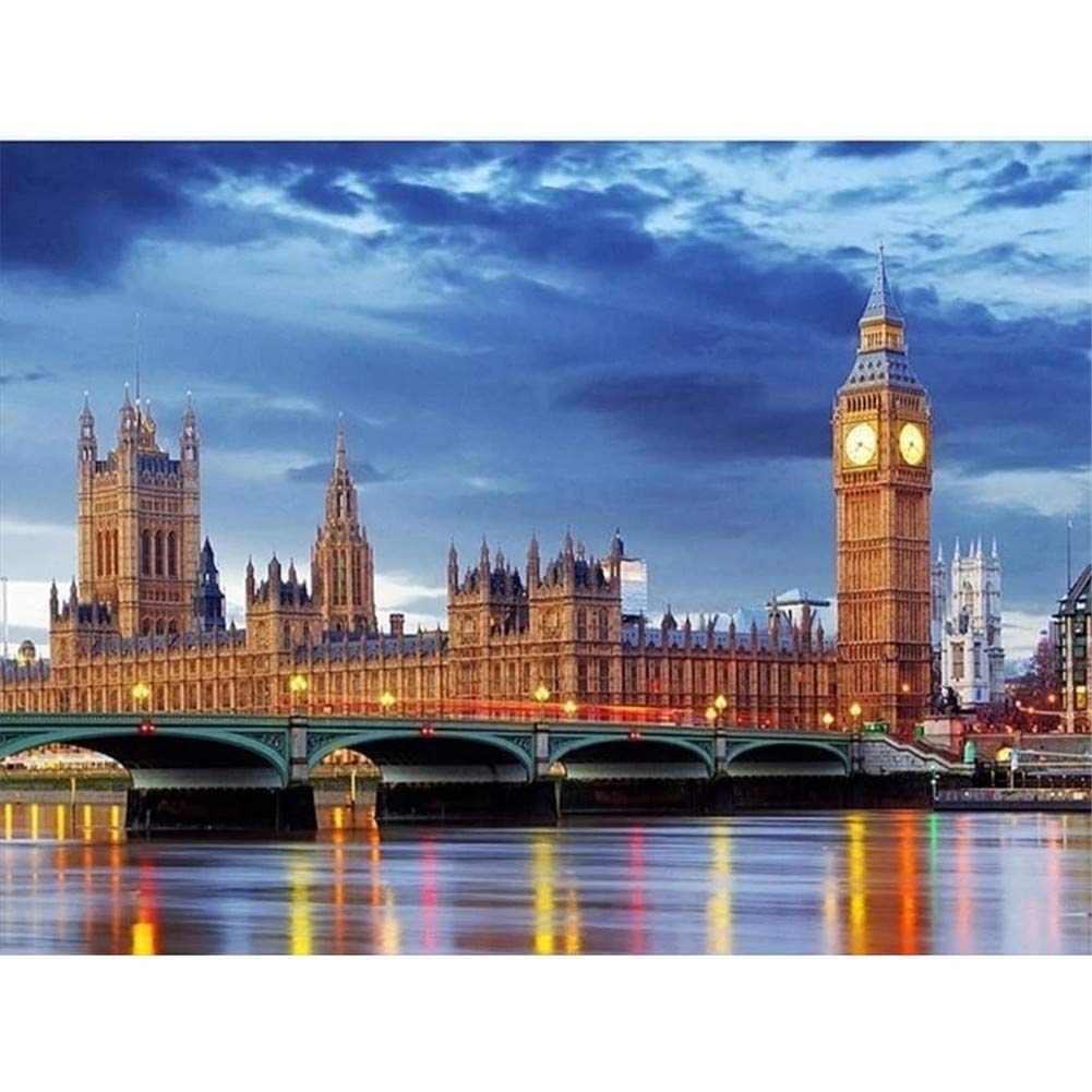 Kit diamant art paysage château de Londres avec strass carrés haute définition