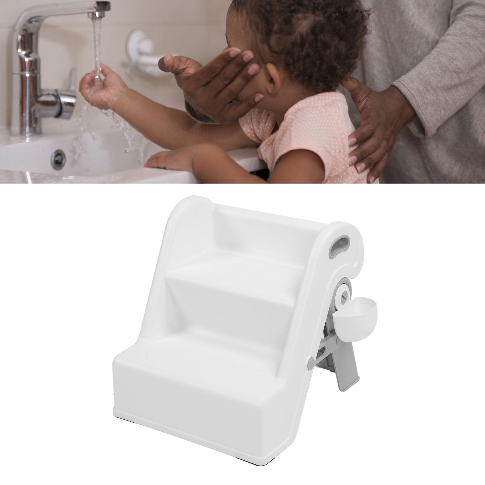2-Stufen-Klapphocker für, Rutschfester Tritthocker aus Kunststoff für das Töpfchentraining für den Einsatz Im Badezimmer (White)