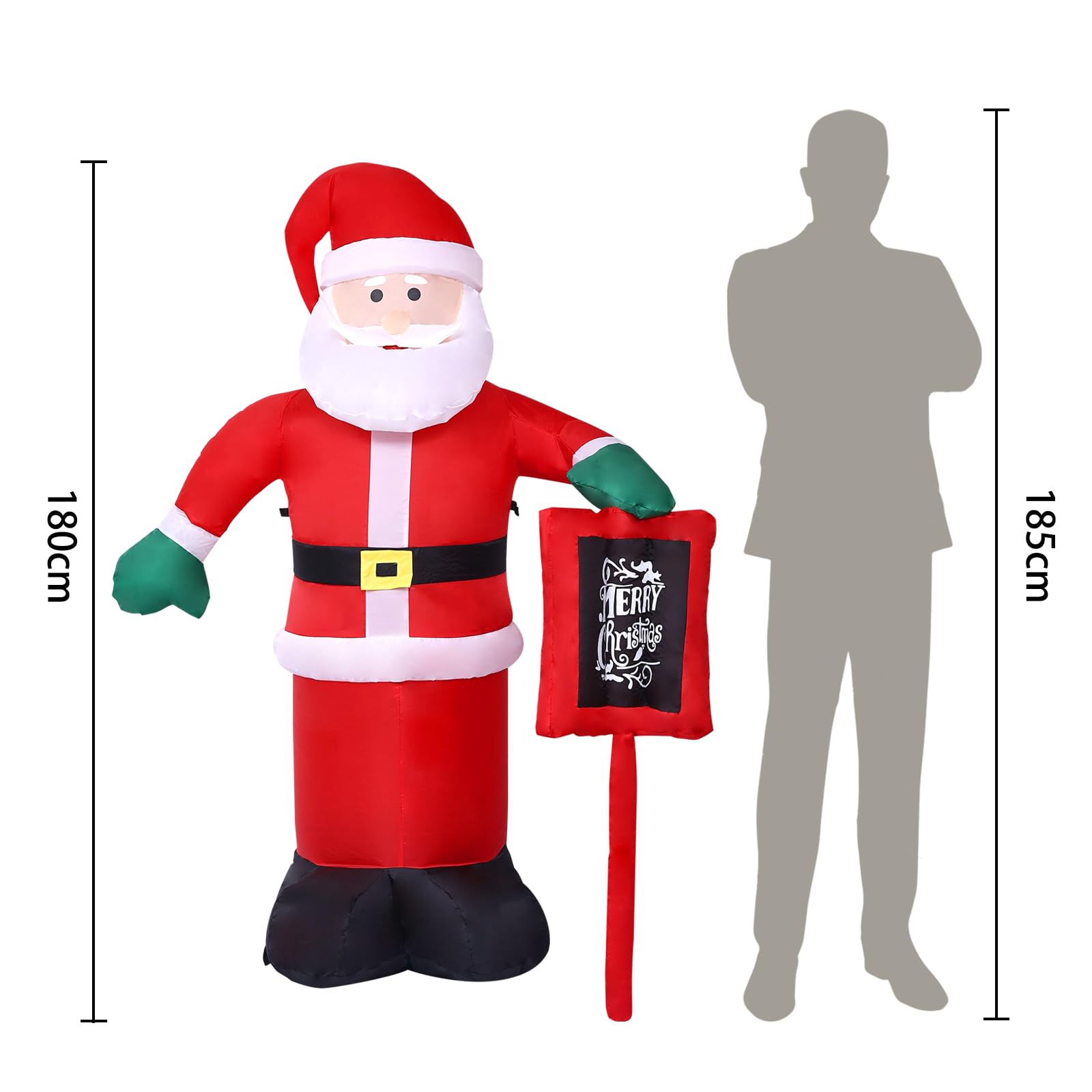 Nadmuchiwana dekoracja bożonarodzeniowa, wodoodporna dekoracja zewnętrzna IP44, do ogrodu na zewnątrz (czerwona wys. 180 cm/6FT Święty Mikołaj)