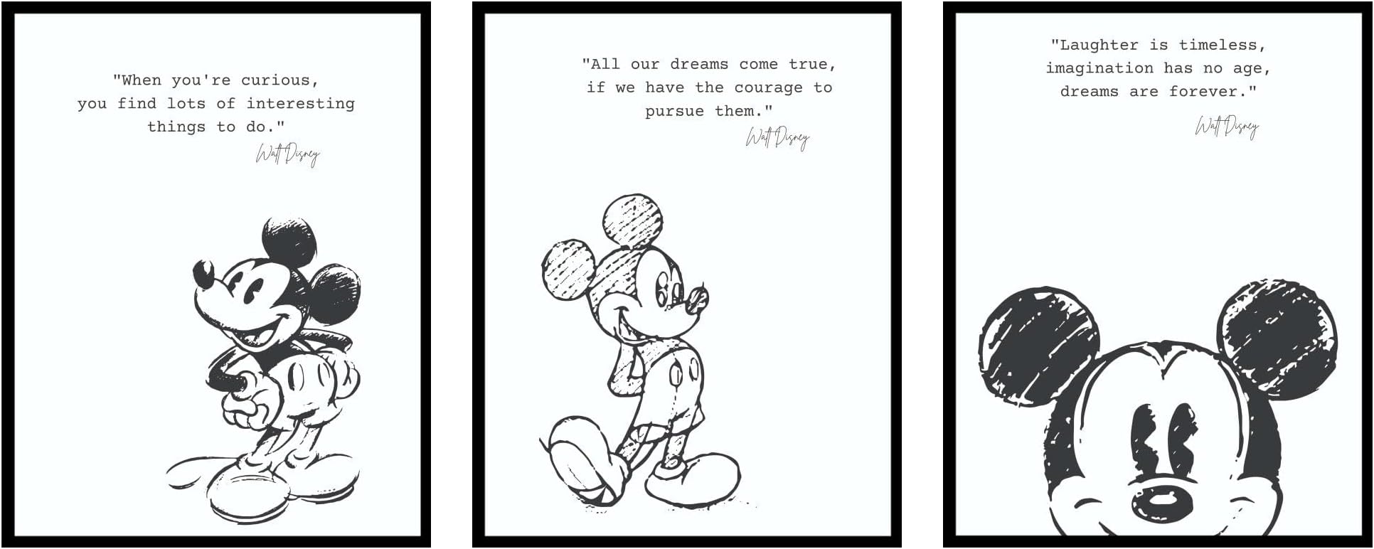 BigWig Prints Mickey Mouse Wall Decor - Mickey Mouse Wall Art Quotes, Nursery Decor Pictures, Motivational Inspirational Room Decoration Posters, Bathroom Art Classroom - Unframed 3 Pack (8x10)