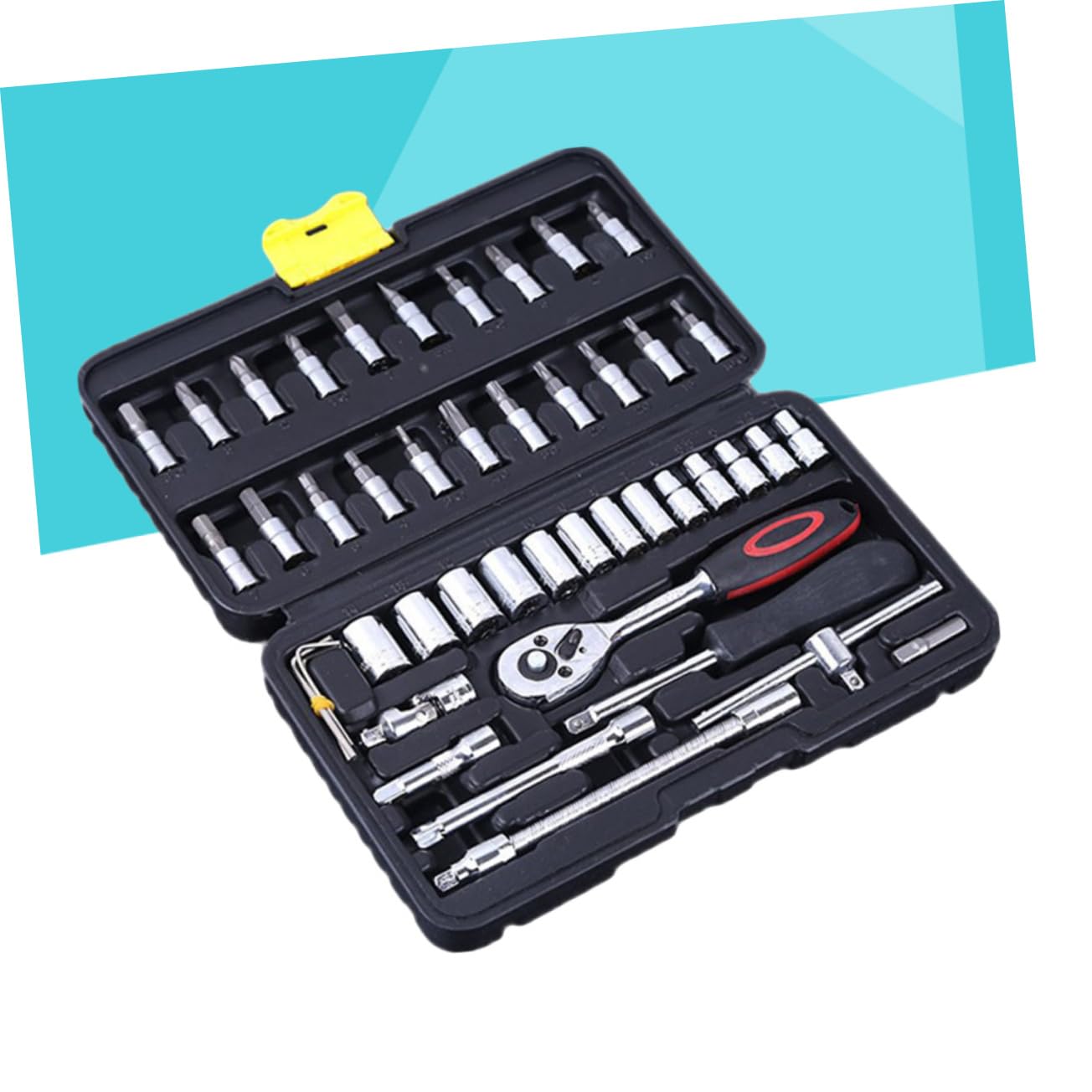 Artibetter 46pezzi Chiavi Cricchetto in Acciaio al Vanadio Set di Strumenti Meccanici per Riparazione Auto Combinazione di Chiavi Bussola Piccole e Portatili Pinze e Cesoie Incluse