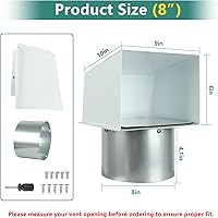 Vista 2 de Cubierta de ventilación de secadora de 8 pulgadas con pantalla y amortiguador, cubierta de ventilación de escape de pared al aire libre, ventilación