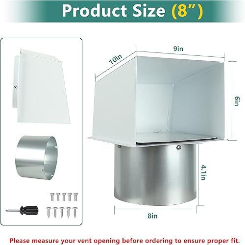 Miniatura 2 de Cubierta de ventilación de secadora de 8 pulgadas con pantalla y amortiguador, cubierta de ventilación de escape de pared al aire libre, ventilación