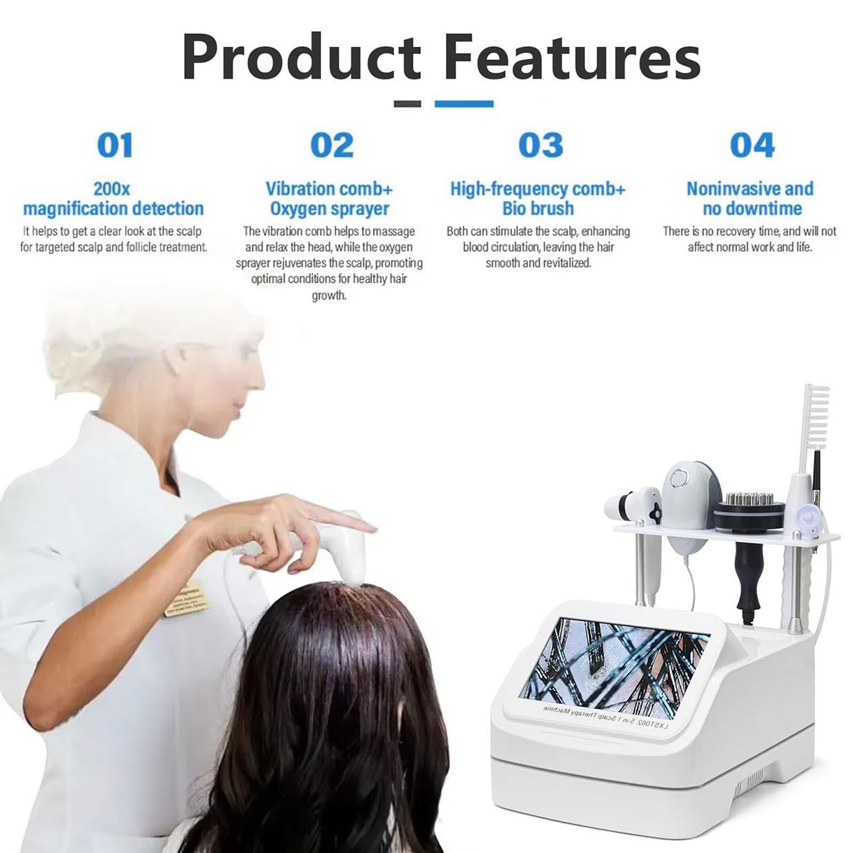 Analizzatore Diagnostico Pelle E Capelli,Microscopio Digitale 5 in 1,Rilevatore Di Capelli E Cuoio Capelluto,Tester Di Umidità E Olio Del Follicolo Pilifero per Analizzare I Problemi Cuoio Capelluto