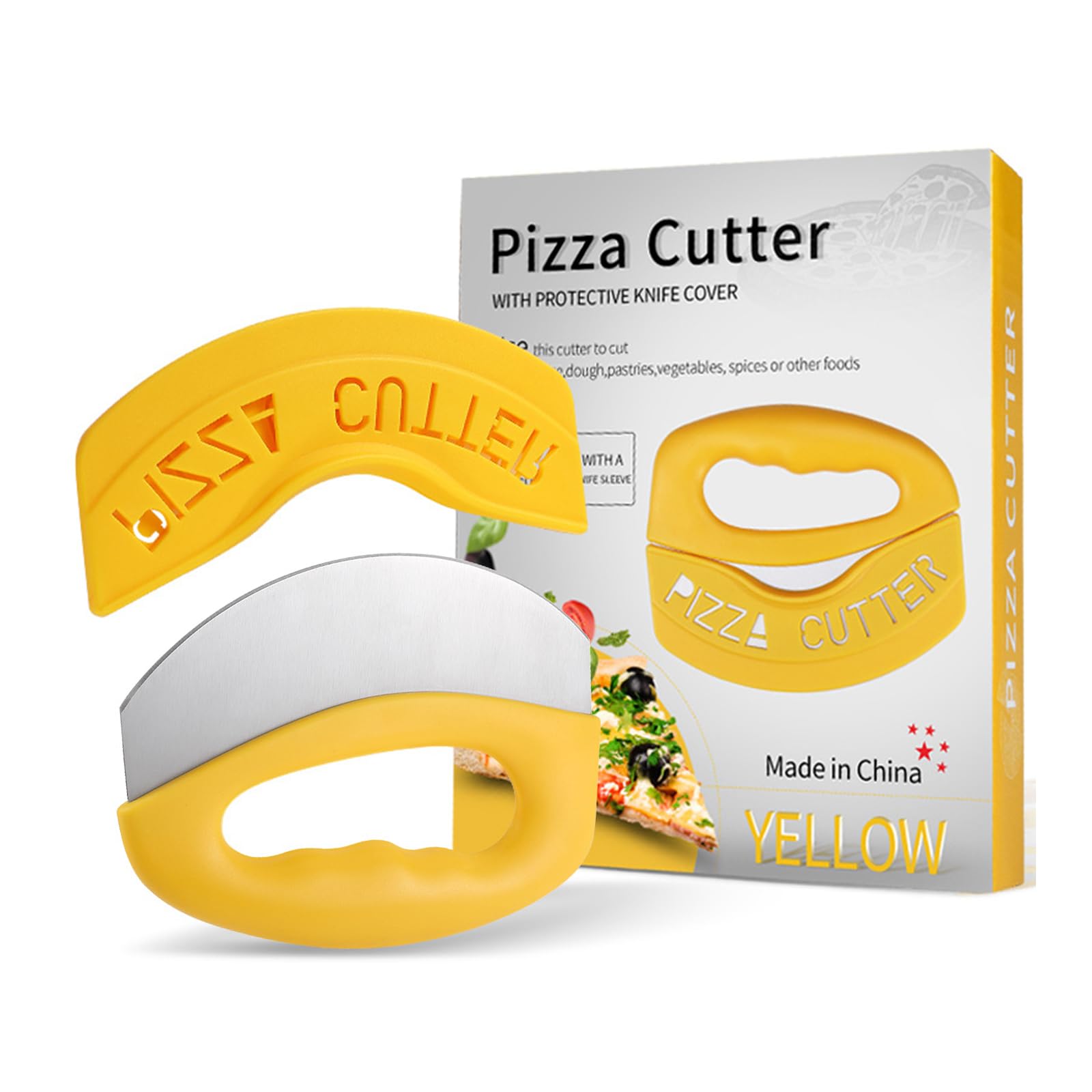 SULIVES Pizza Cutter, Pizza Slicer with Ergonomic Handle, Easy to Clean, with Protective Cover, Yellow Pizza Slicer for Home and Kitchen