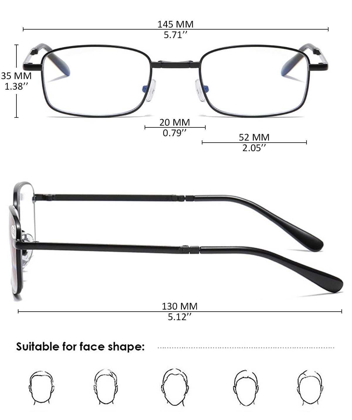 KOOSUFA Faltbare Selbsttönende Gleitsicht Lesebrille Gleitsichtbrille Progressive Multifokus Anti-Blaulicht Photochrome Herren Damen mit UV-Schutz Sonnenlesebrille Zusammenklappbar mit Etui 1,0-4,0