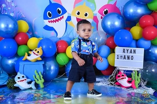 Baby Shark Kit Roupa Conjunto Infantil Menino 4 Peças Camisa Gravata Bermuda e Suspensório Aniversár