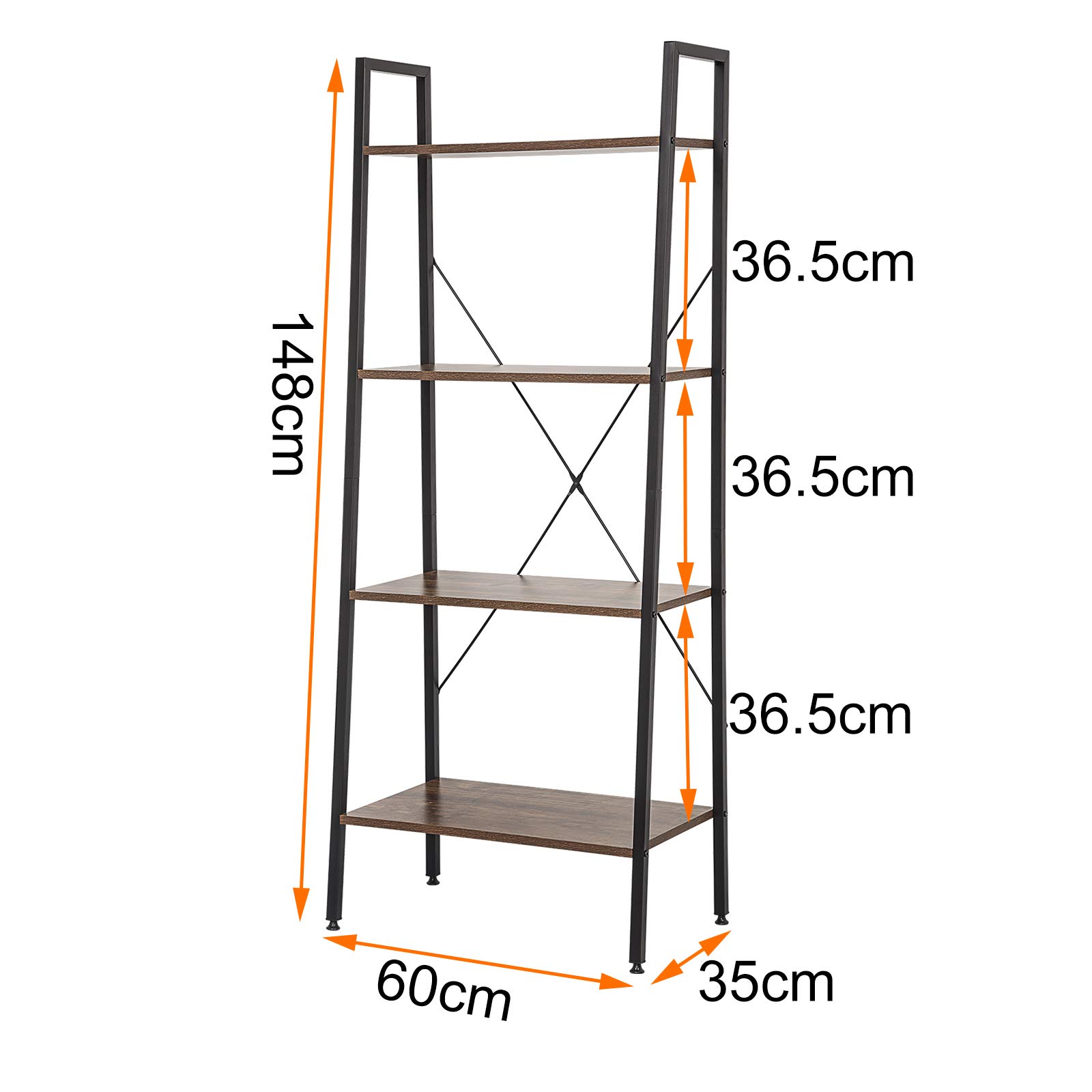 eSituro Estante para Piso Estantería Librería Estante de Cocina Estante de Almacenamiento de Organizador Multifuncional para Libros Plantas con 4 Estantes Metal + MDF 60x35x148CM SSTR0053