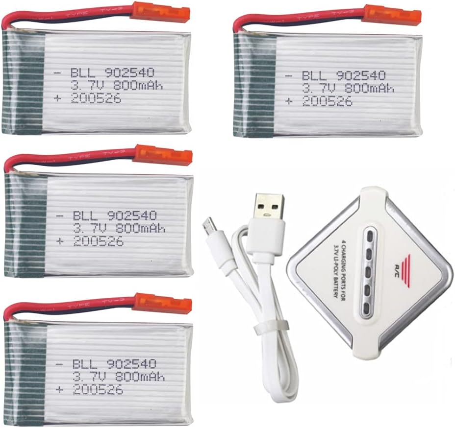 4PCS 3.7V 800mah Lithium Battery with4-in-1 Balance Charger for MJX X400 X400W X800 X300C Sky Viper S670 V950HD V950str s1750 V2450 HS110 HS200 HS200W HS110W Drone Quadcopter RC Helicopter Battery