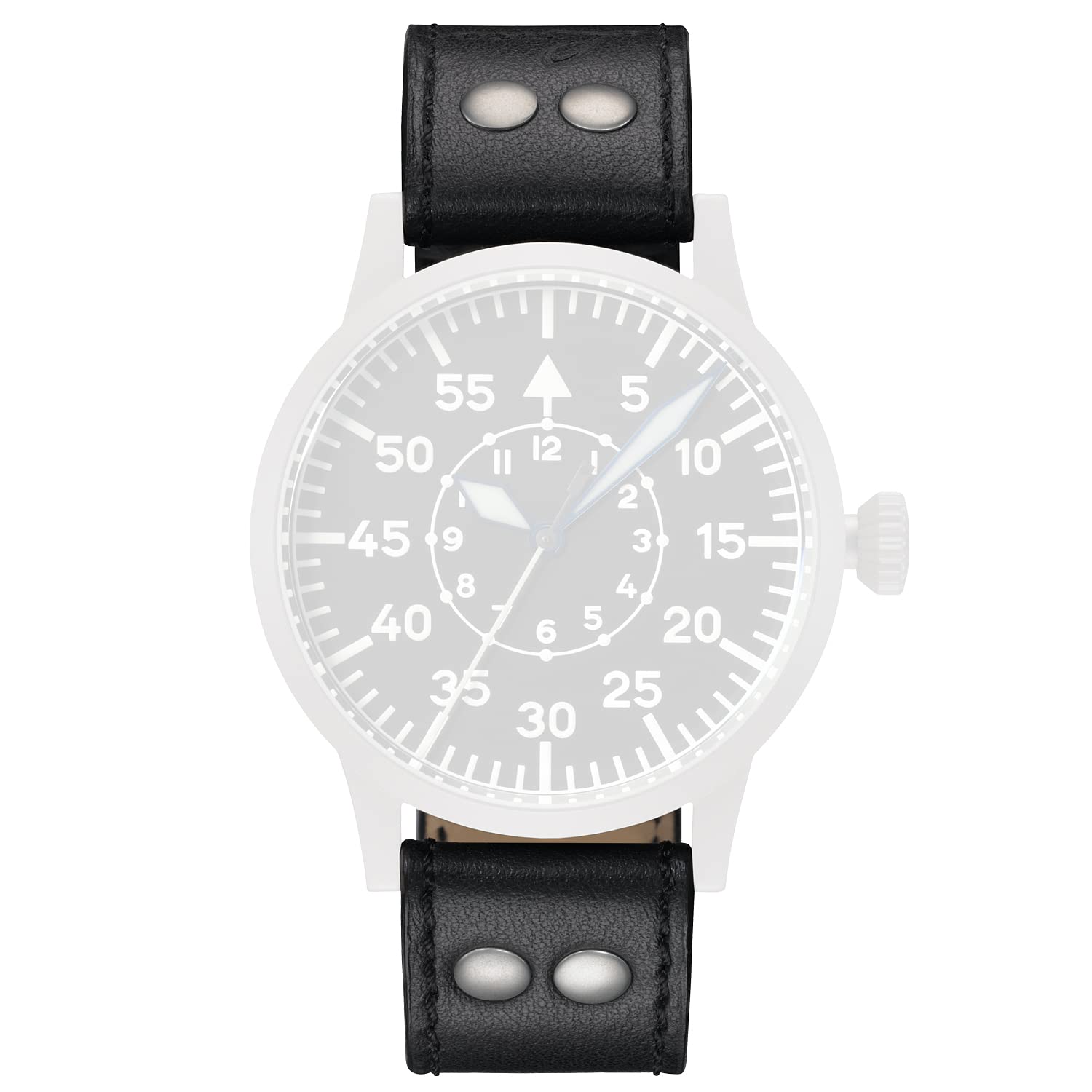 Laco Fliegeruhren Lederband – Beobachtungsuhren – XL 20 mm – geschlossen – Schwarz – Nieten – Ersatzband – Einzigartige Qualität – Herausragende Verarbeitung