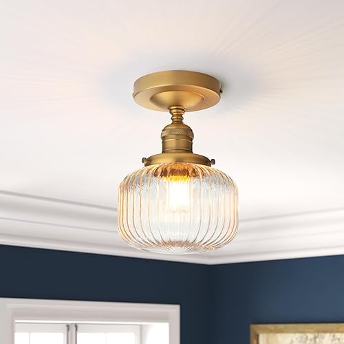 Miniatura 2 de PERMO Lámpara de techo moderna de montaje semiempotrado, luces de techo de cristal, accesorios de pasillo con pantalla plana de vidrio acanalado,