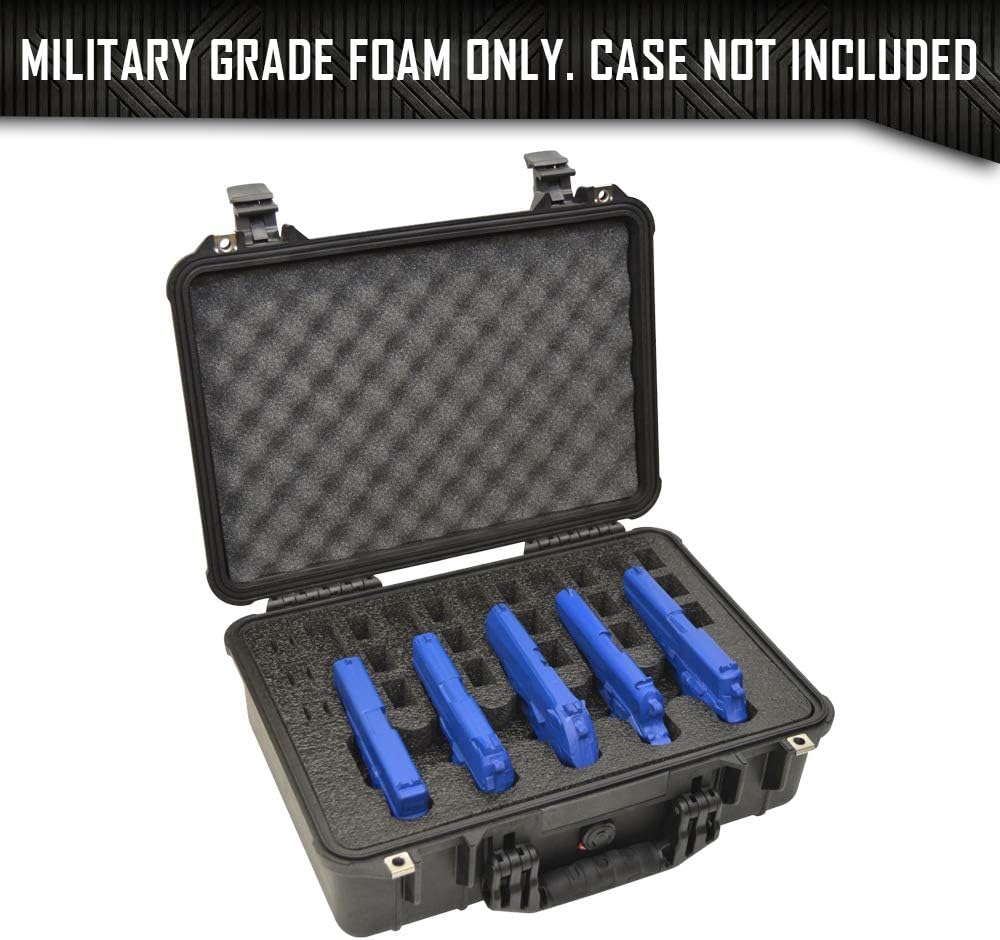 5 Pistol 18 Magazine Storage Foam Insert For Pelican 1520 Case | 2 Piece Set Pre-Cut Military Grade Polyethylene Foam Base Insert And Lid Liner (Case Not Included)