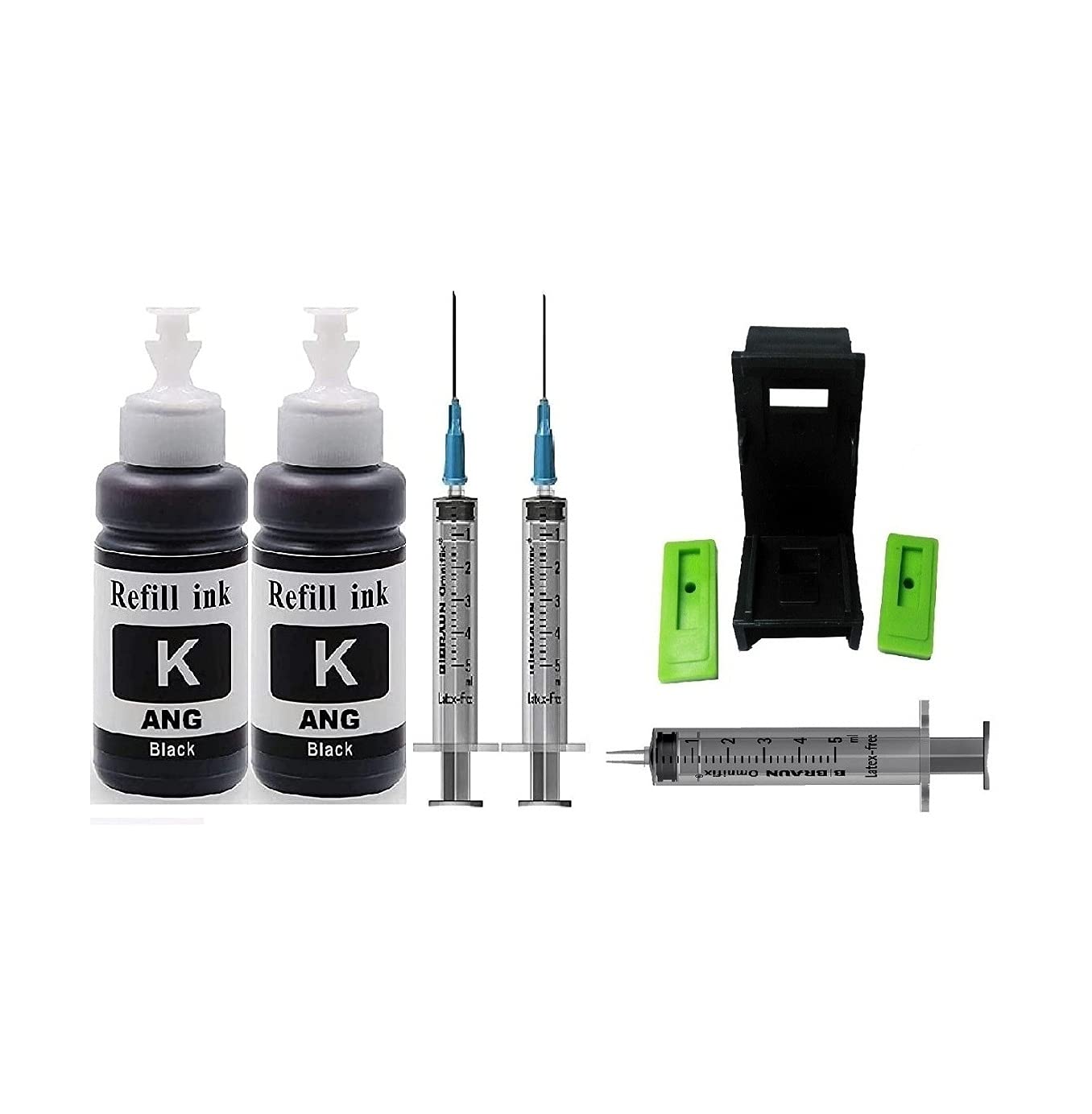 ANG Universal Printing Solution for Multi-Brand Ink Refill 2 Black 1 Syringe 1 Suction Tools