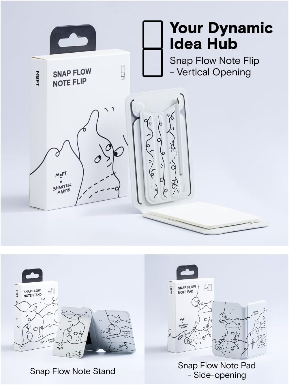 MOFT Magnetic Compatible Note Flip, x Shantell Martin, Notepad & Card Holder with Magnetic Invisible Pen & Notepad,Compatible with iPhone 16 Series and Other Phones,Misty Cove+Misty Cove