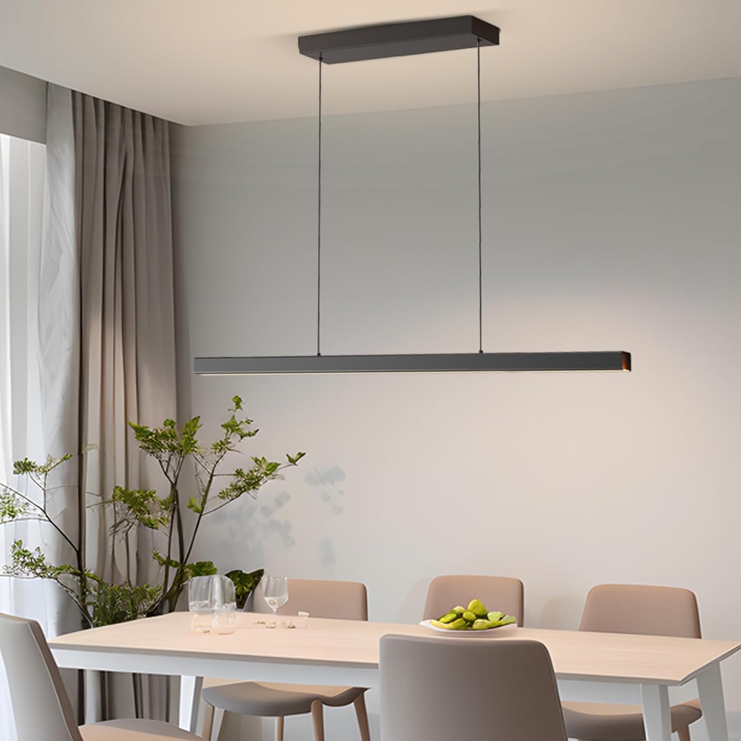 Lampadari Moderni Led, 3000K/4500K/6500K 10%–100% Temperatura Colore Lineare Lampadari Cucina, Dimmabile Con Telecomando Lampadario Per Cucina, Soggiorno, Camera Da Pranzo, Camera Da Letto Nero 100CM