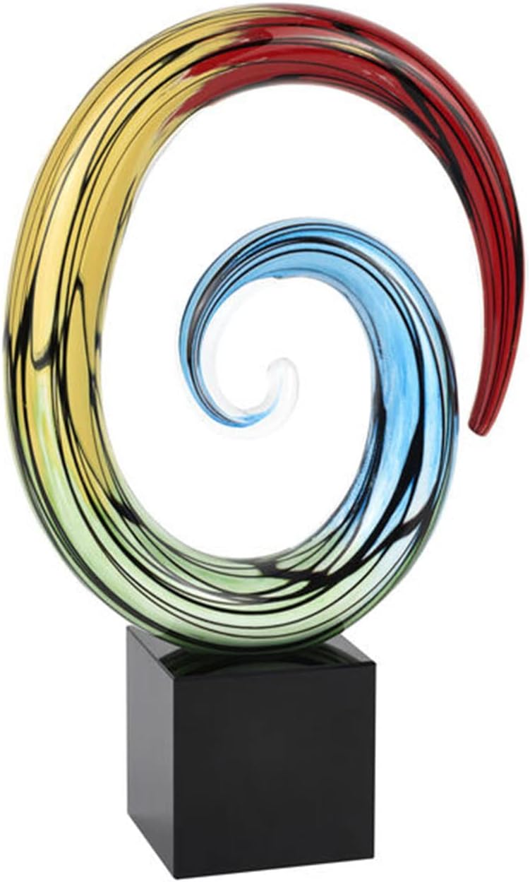 Modern and Elegant Murano Style Centerpiece Crystal Base On Heavy Black - Mouth Blown Rainbow Color Art Glass for Home Decor Accent - Multicolor (7")