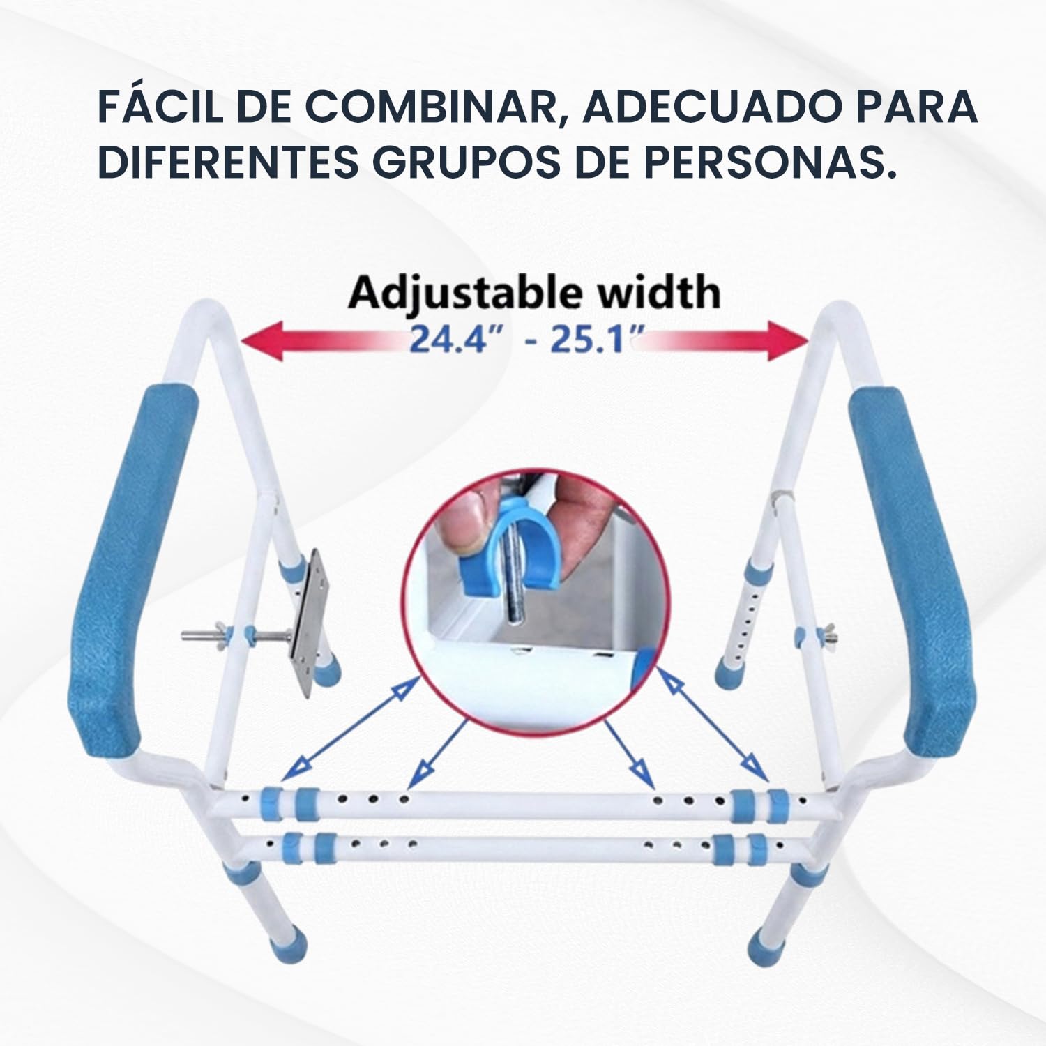 VED Barra de Seguridad para Inodoro de Acero Mejorada con Abrazadera Fijable, Asistencia para Inodoro, Barras para Discapacitados