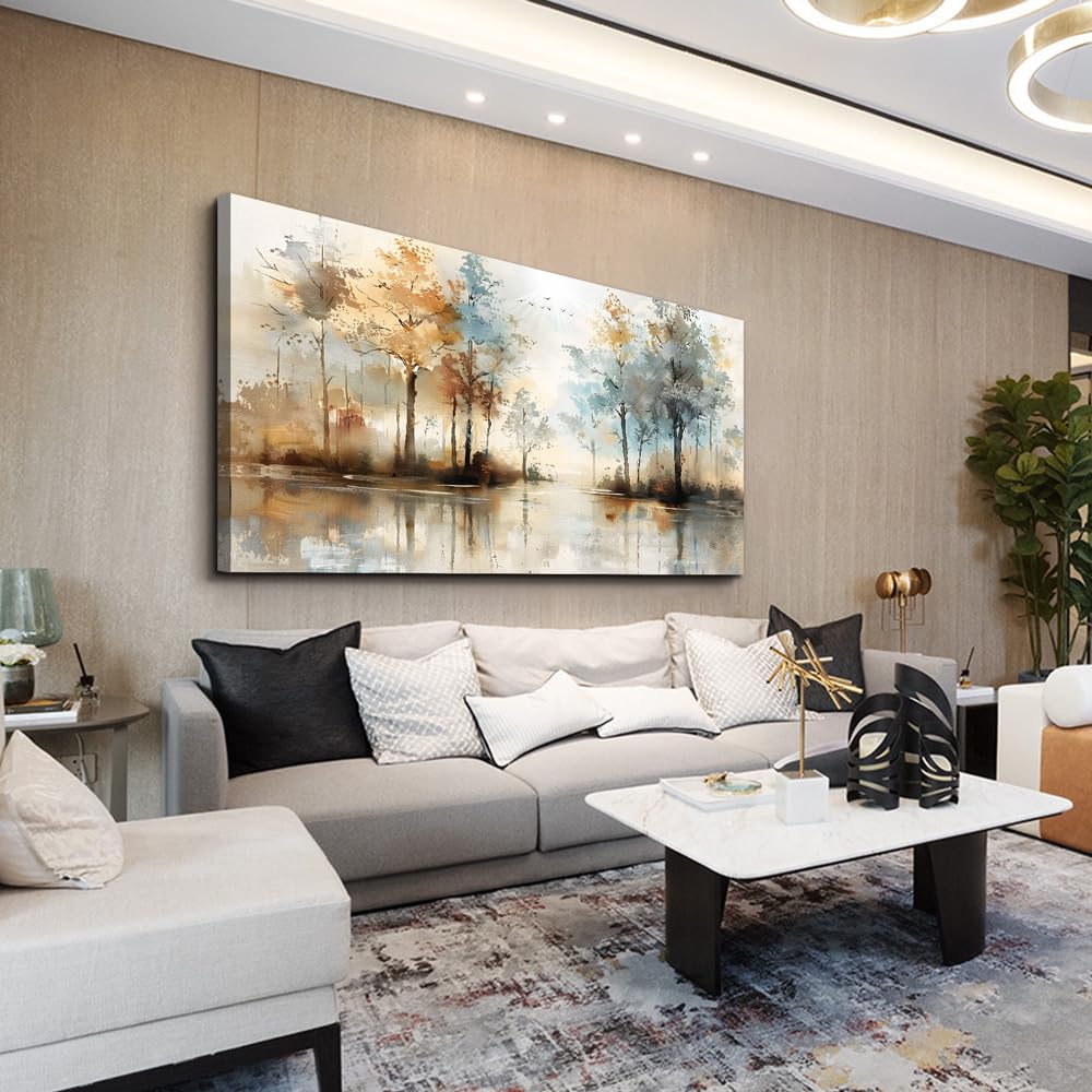 Decoración de pared grande para sala de estar, arte de pared enmarcado para dormitorio, pintura abstracta de árbol, obras de arte de pared, colgar imágenes para decoración de oficina, 2