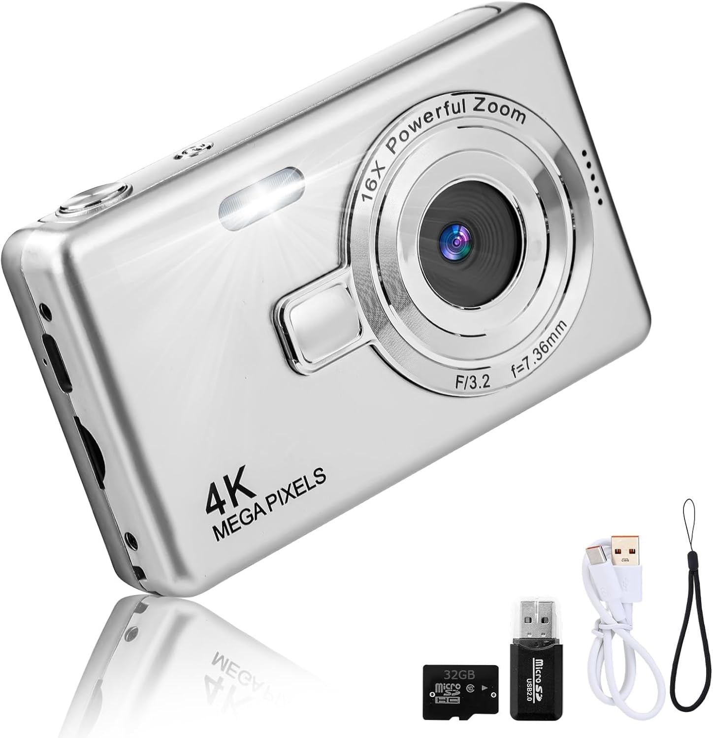 Cámara digital – 1080P FHD 44MP con pantalla LCD de 2.4 pulgadas, cámara de fotos compacta portátil con tarjeta SD de 32 GB, zoom digital de 16X para niños, adolescentes, estudiantes, principiantes