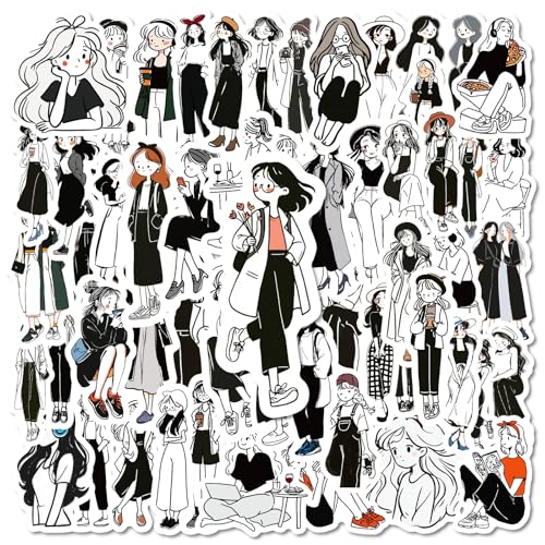 56 Pcs Cartoon Girl Stickers for Teen Women, Waterproof Minimalist Fashion Girl Decals for Water...