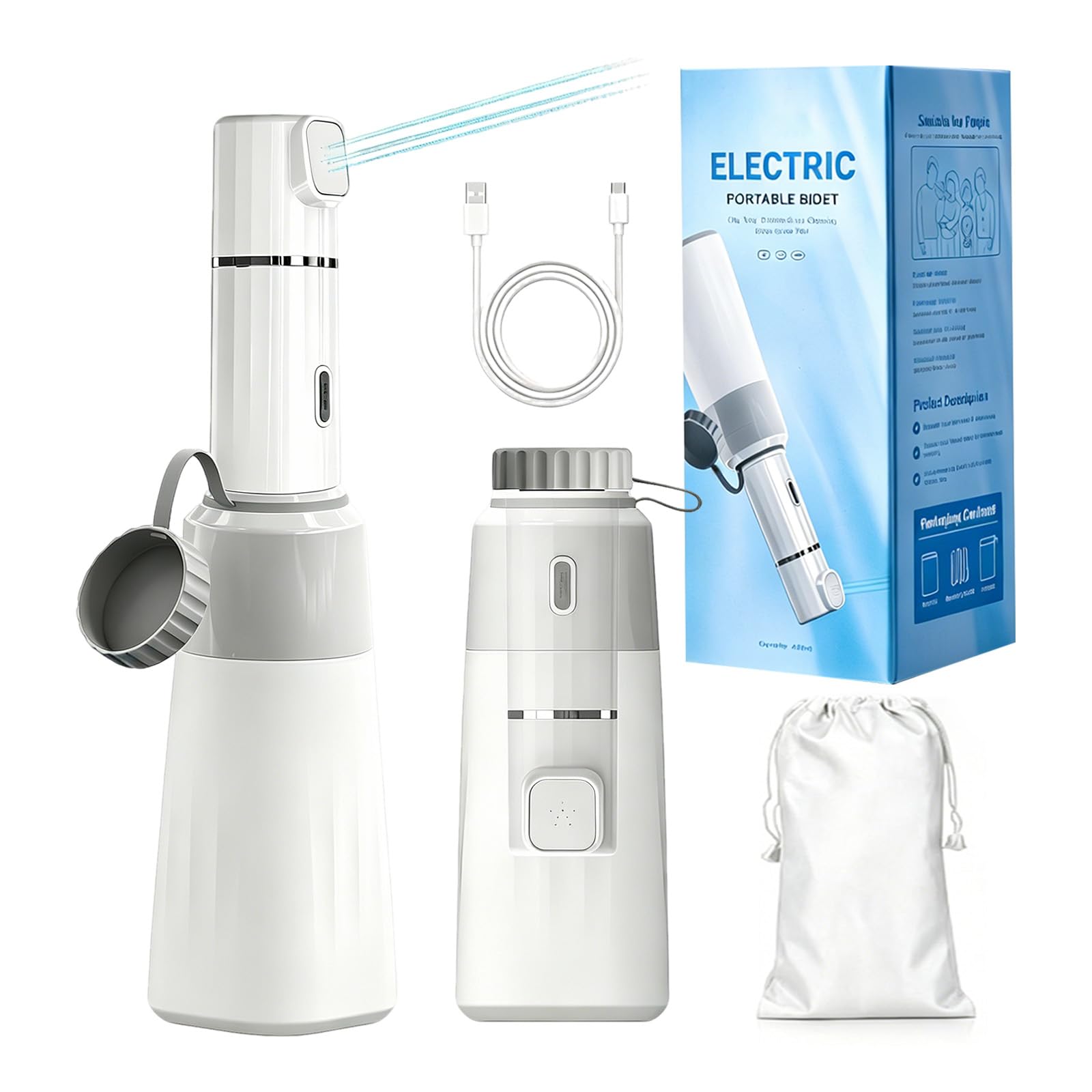 Bidet portatile per viaggi, bidet portatile per WC, bidet elettrico portatile per donne e uomini, ricaricabile, 2 modalità, bottiglia Peri da 450 ml, igiene personale, cura post-parto, bambino