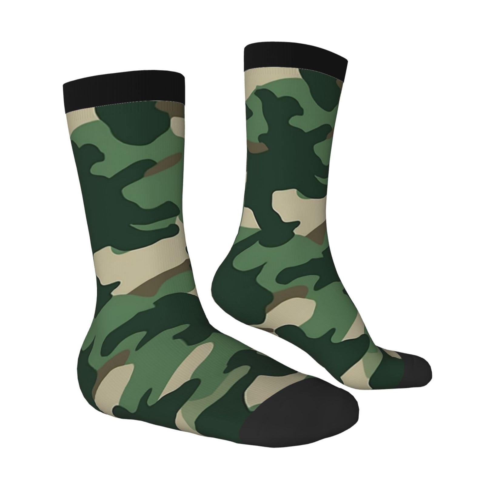 LZQPOEAS Camouflage Green Athletic Socks Unisex Cushioned Crew Socks Hiking Running Calf Sock Soft Above Ankle Sock