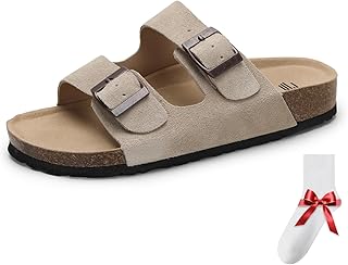 LIWEGHT Unisex Suede Leather Wooden Sole Sandals – Outdoor Slip-On Clogs Comfortable Arch Support Mules Cushioned Footbed ...