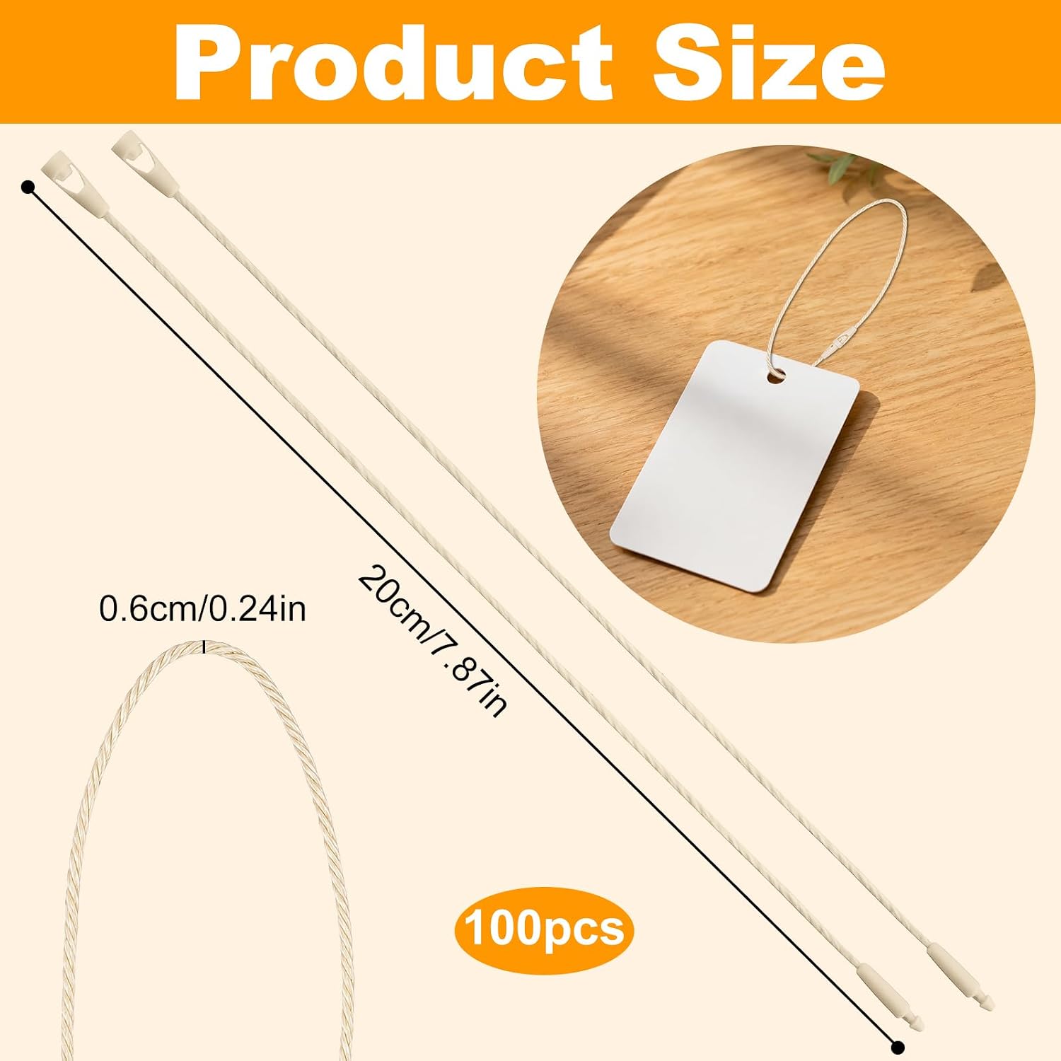 100 Pcs Hang Tag Strings, Cotton Price Tag Fasteners with Plastic Snap Lock
