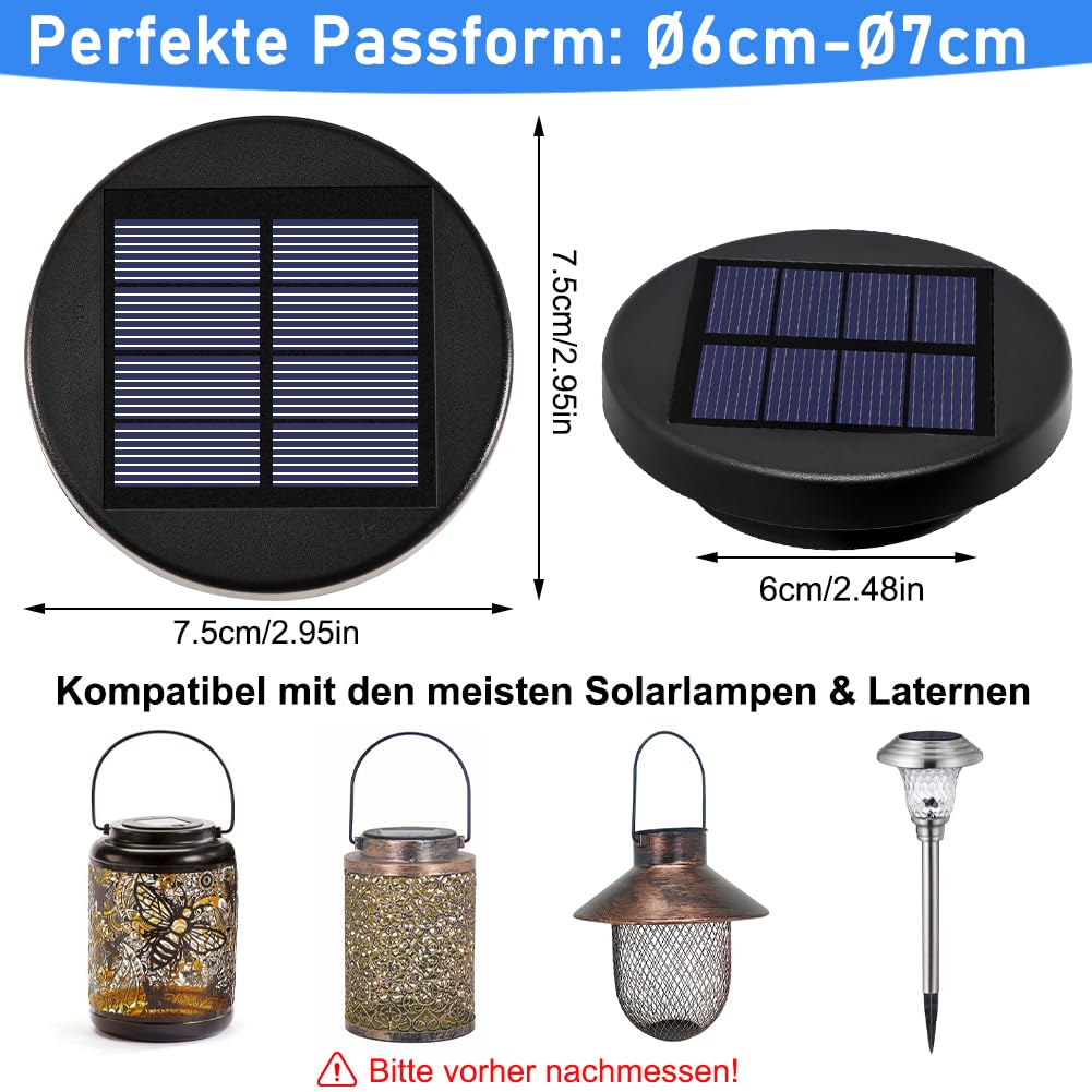 2er Solarleuchten Ersatzteile Top 6cm - Wasserdicht Garten Solarlampen Ersatz mit 2 LED (RGB Farbwechsel/Warm), 800mAh Solarbatteriekasten mit hocheffizienten Solarpanels für Außen Solarlampen, Garten