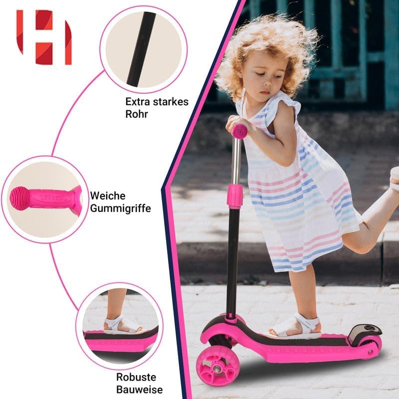 Habib Gruppe Kinderstep, 3 wielen step voor kinderen, 3 in hoogte verstelbaar stuur, led-wielen, speelgoed en cadeau voor jongens meisjes van 3 tot 8 jaar, max. 50 kg - roze Habib Gruppe Kinderstep, 3 wielen step voor kinderen, 3 in hoogte verstelbaar stuur, led-wielen, speelgoed en cadeau voor jongens meisjes van 3 tot 8 jaar, max. 50 kg - roze