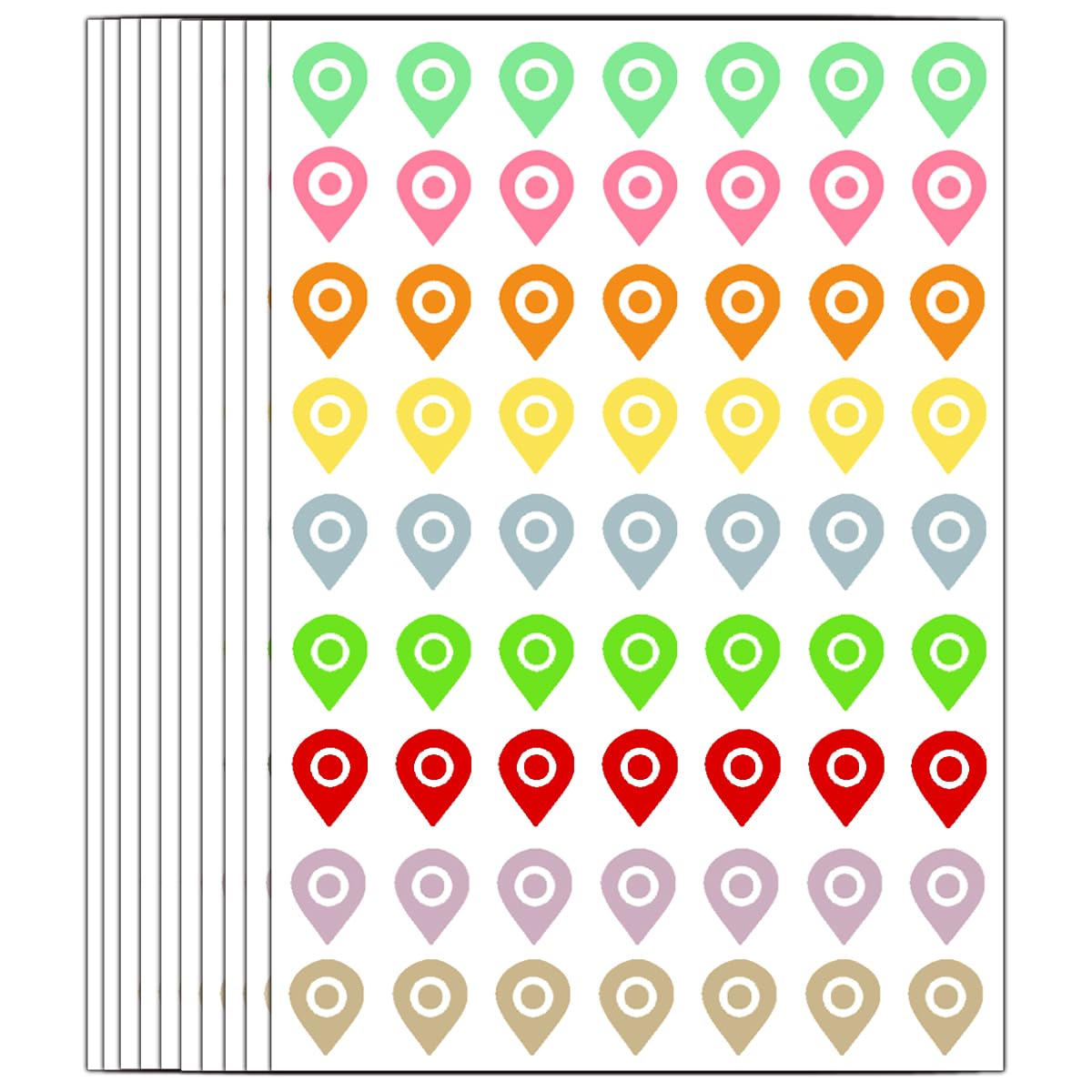 Map Location Stickers - Waterproof Removable, Colored Map Pointers, 100 Pcs