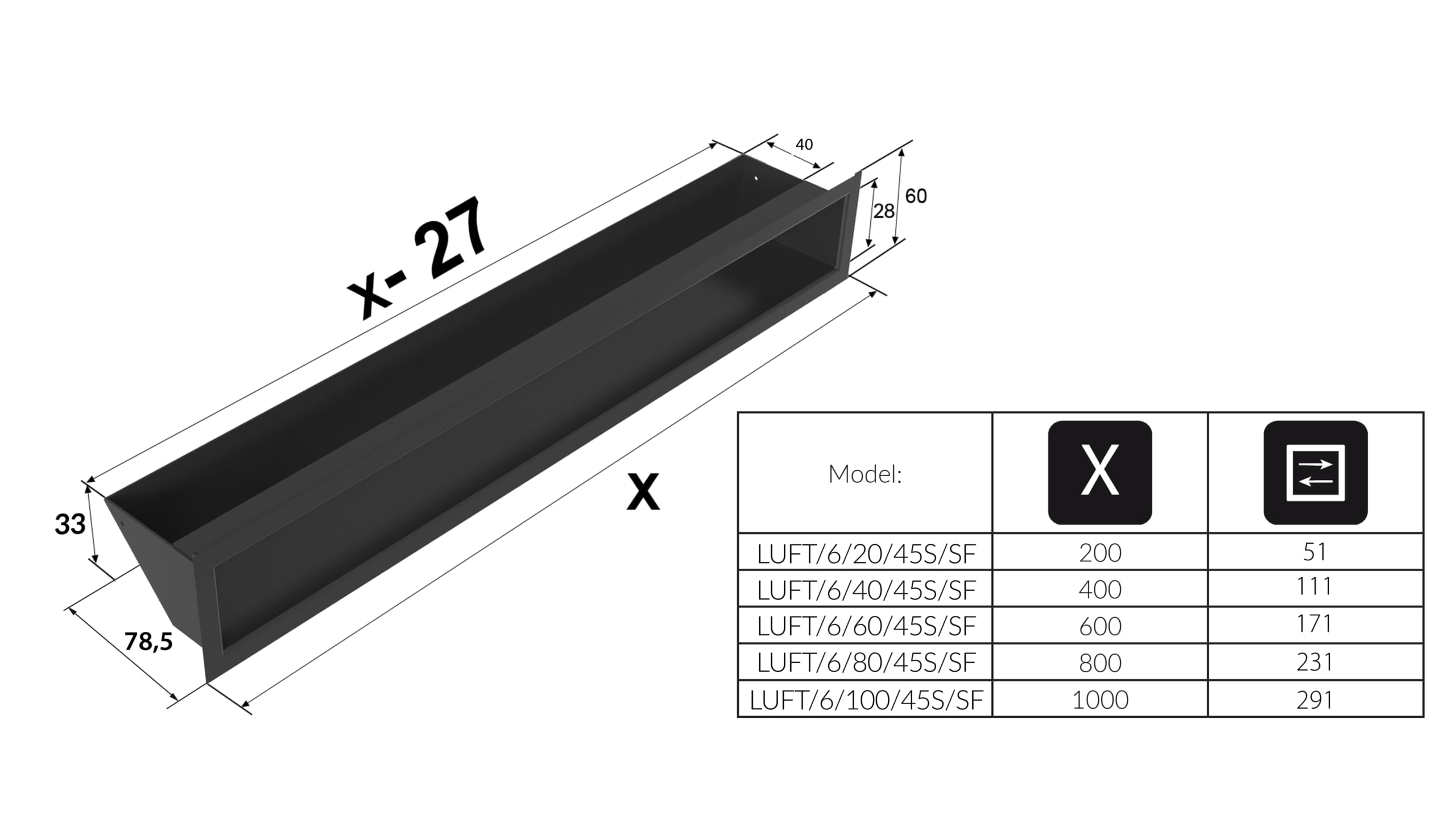 Griglia di ventilazione aria 6 x 40 grafite slim