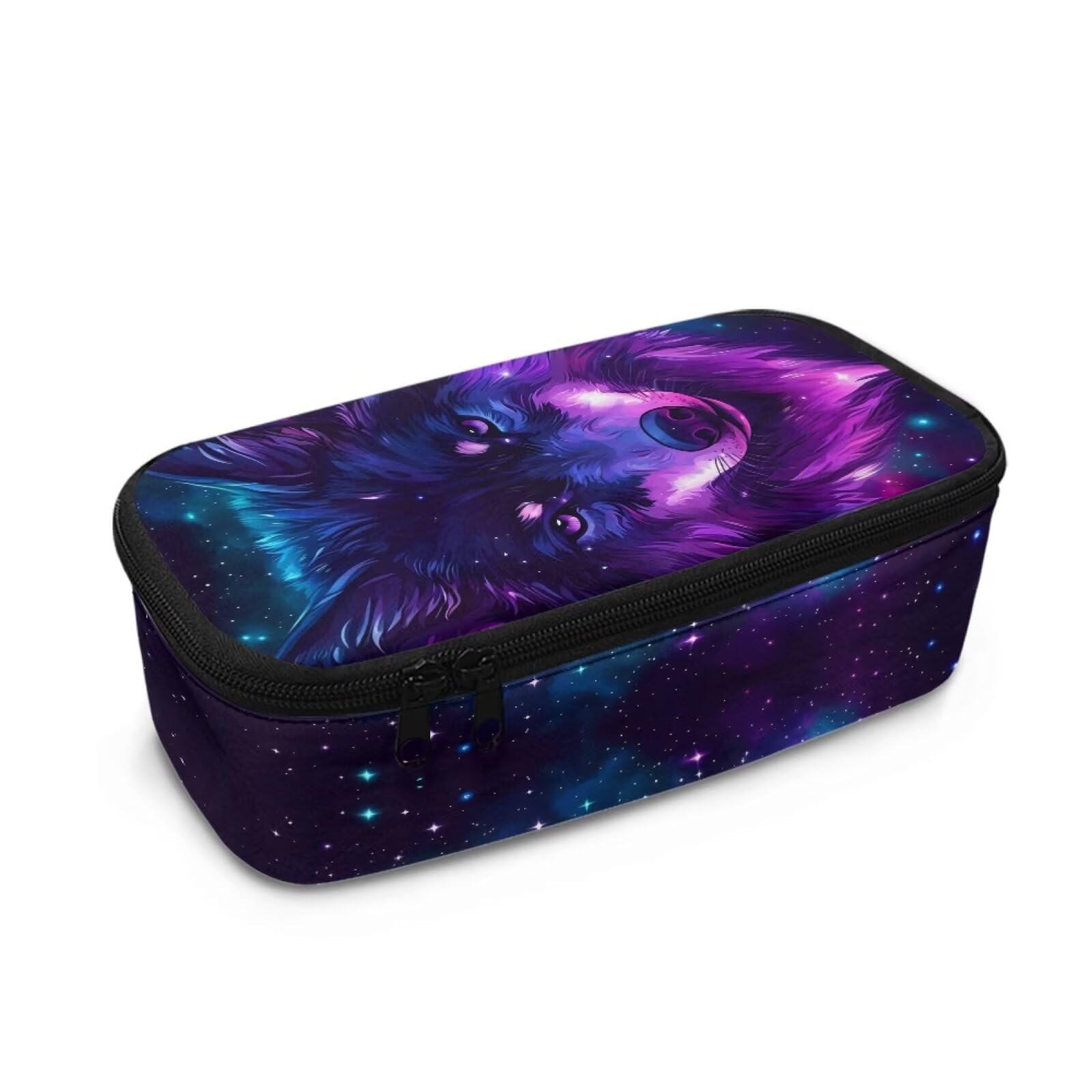 Dngkaoje Galaxy Purple Wolf Pencil Case for Kids Boys Pencil Box Pen Bags Zipper Purse School Pencil Holder for Kindergarten Pen Pouch Animal Wolf Pencil Bag Desk Organizer for School Supplies — image 1