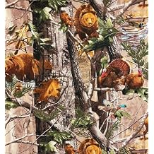 نسيج قطن حقيقي للشجرة من SYKEL-Real Tree Camouflage Cotton Animals in Forrest-Sold by The Yard
