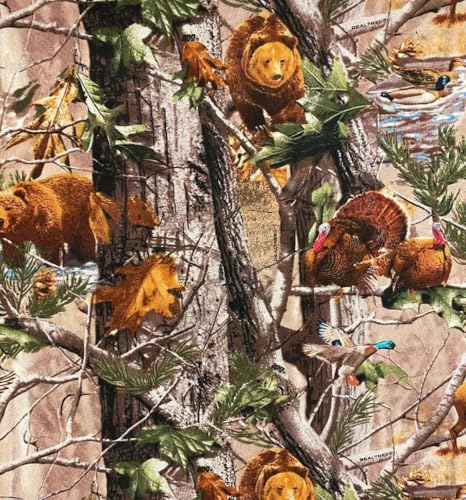 Real Tree Cotton Fabric by SYKEL-Real Tree Camouflage Cotton Animals in Forrest-Sold by The Yard