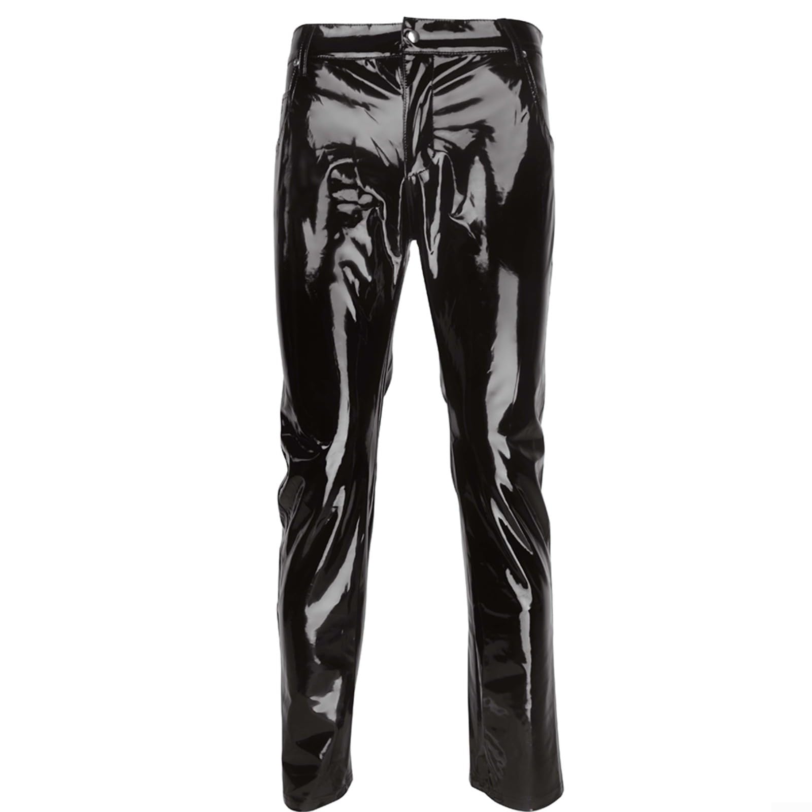 Pantaloni in pelle da uomo, in finta pelle nera, in PVC, pantaloni da motociclista a vita bassa, leggings lunghi per club, danza, palcoscenico, spettacoli gotici