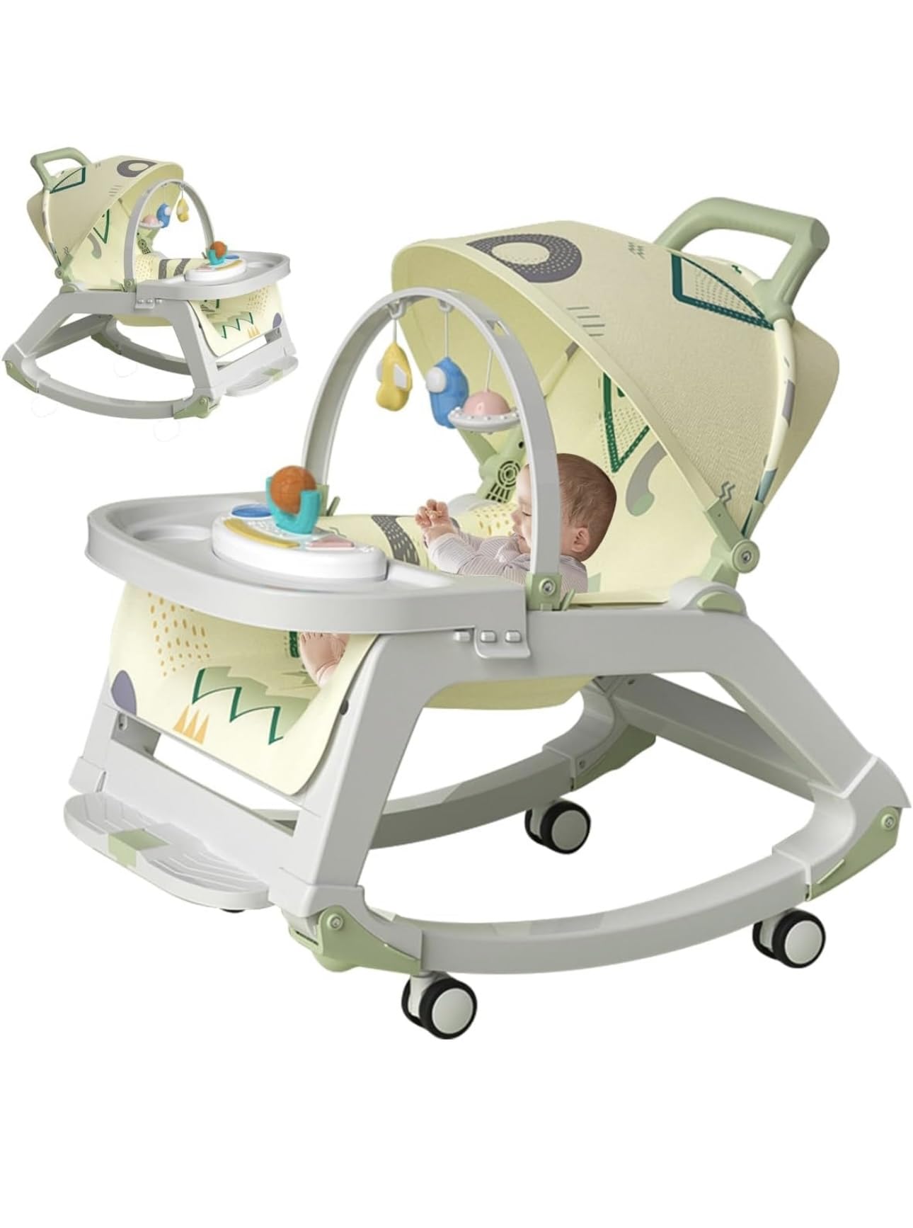 Richtots Premium 5 in 1 Baby Rocker and Booster Seat for Babies | Rocking Chair for Kids with Multi Position Recline, Hanging Toys & Music | Baby Dining Seat for 0 to 2 Years Boys Girls (Green) (Green)-image-36