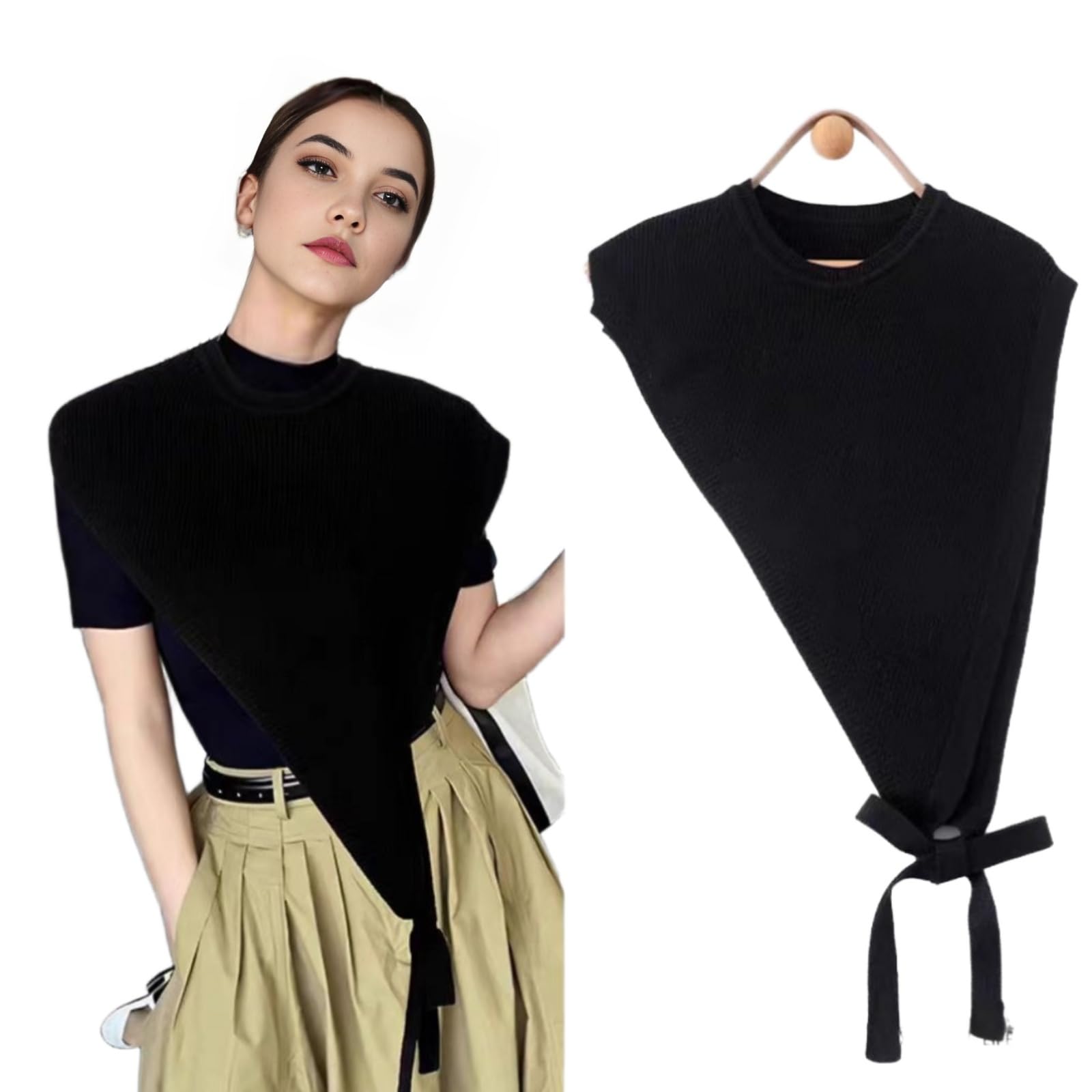 Women Knitted Triangle Shawl Sweater Pullover Crew Neck Sweaters Tank Top Shoulder Top Shawl Knit Wraps Knitted Vests