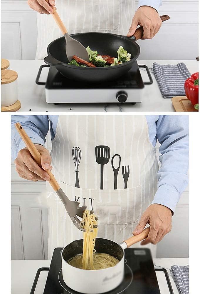 Küchenutensilien Set, Küchenhelfer Set, Holz-Küchenutensilien-Set, Holzlöffel for Kochen, Küchenspatel-Set aus natürlichem Teakholz, einschließlich 7er-Pack