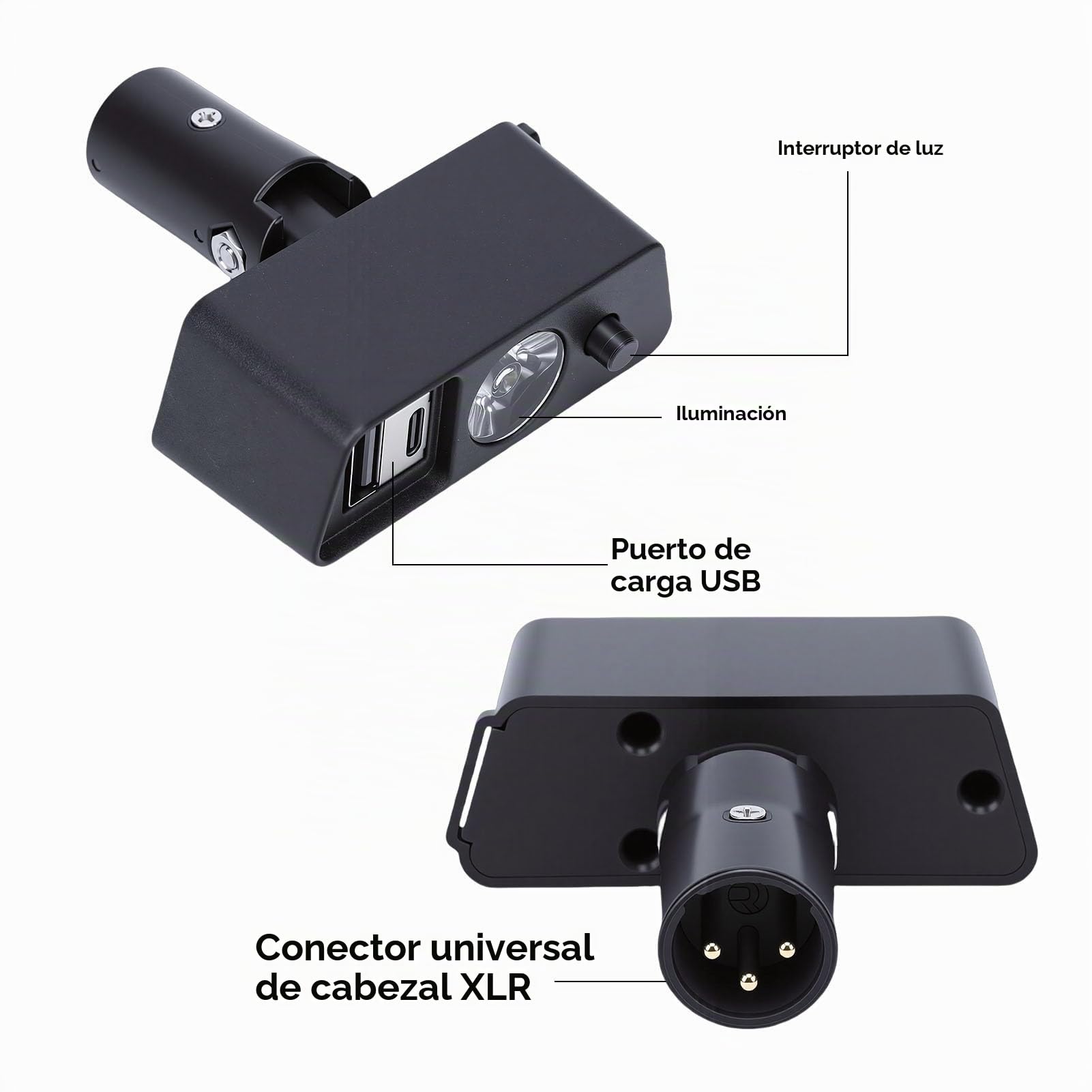 Luz LED para Silla Eléctrica, Iluminación Amplia Superbrillante, ángulo Ajustable con Puerto de Carga USB con Cabezal XLR de 3 Pines, para Sillas Eléctricas JIUYUAN LONGWAY