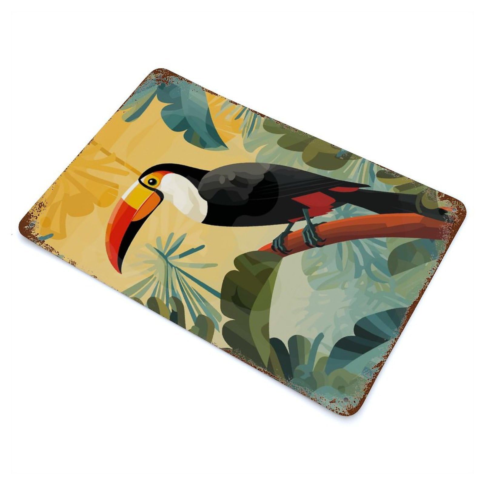 Rust Effect Toucan in Tropical Jungle Decorative Tin Sign 11.8"x7.9", Classic Wall Plaque for Pub, Kitchen And Man Cave Decor