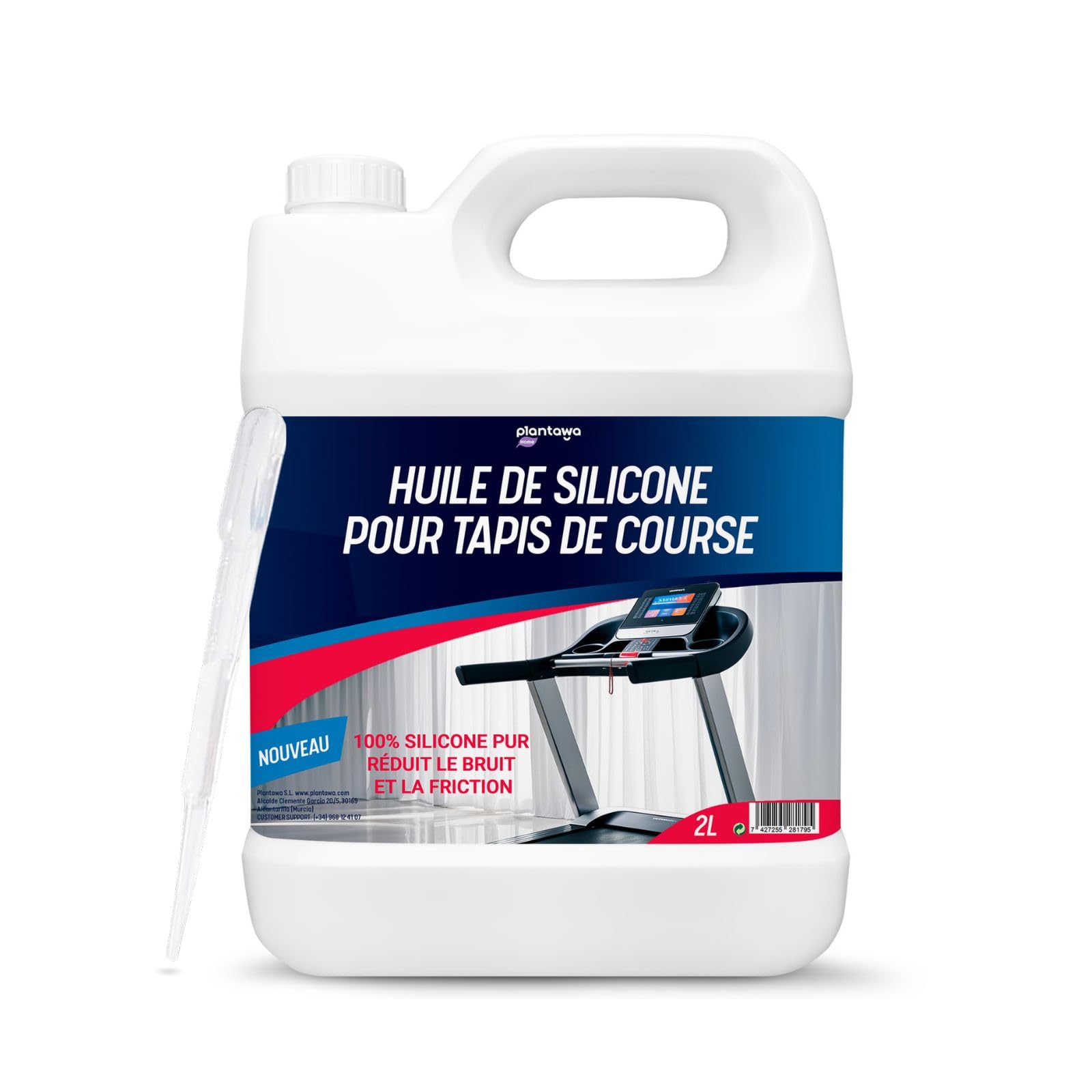 Plantawa Huile de Silicone pour Tapis de Marche 2L | Réduit le bruit et la friction et Maximise la performance. 100% Pure Lubrifiant Silicone. Préserve la durabilité du tapis de course.