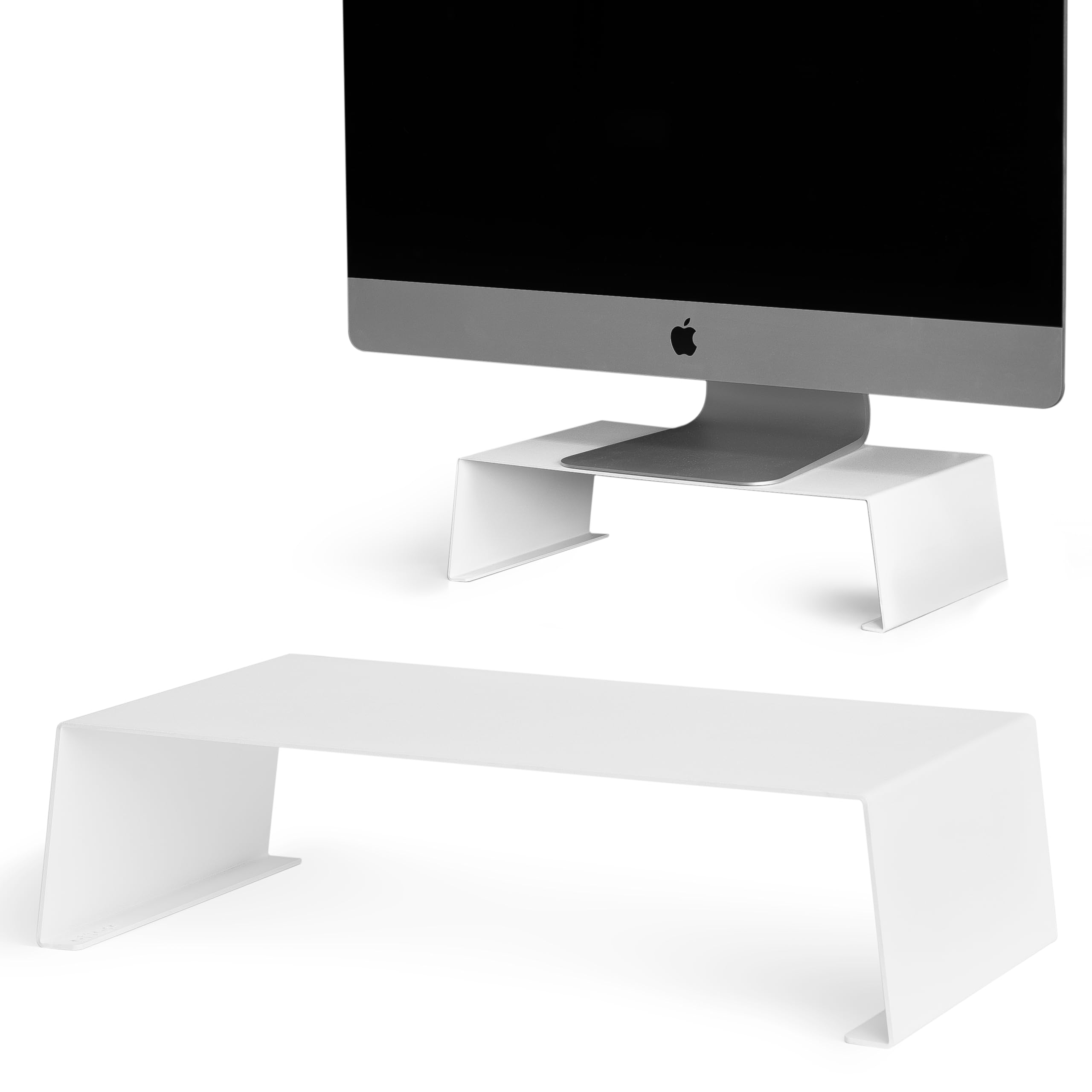 Soporte de Monitor. Base escritorio, Elevador de metal, Plataforma de altura para Ordenador, Computadora, Pantalla,Portátil, Mesa, Ergonomía en la oficina, Diseño de estante moderno elegante. (Blanco)