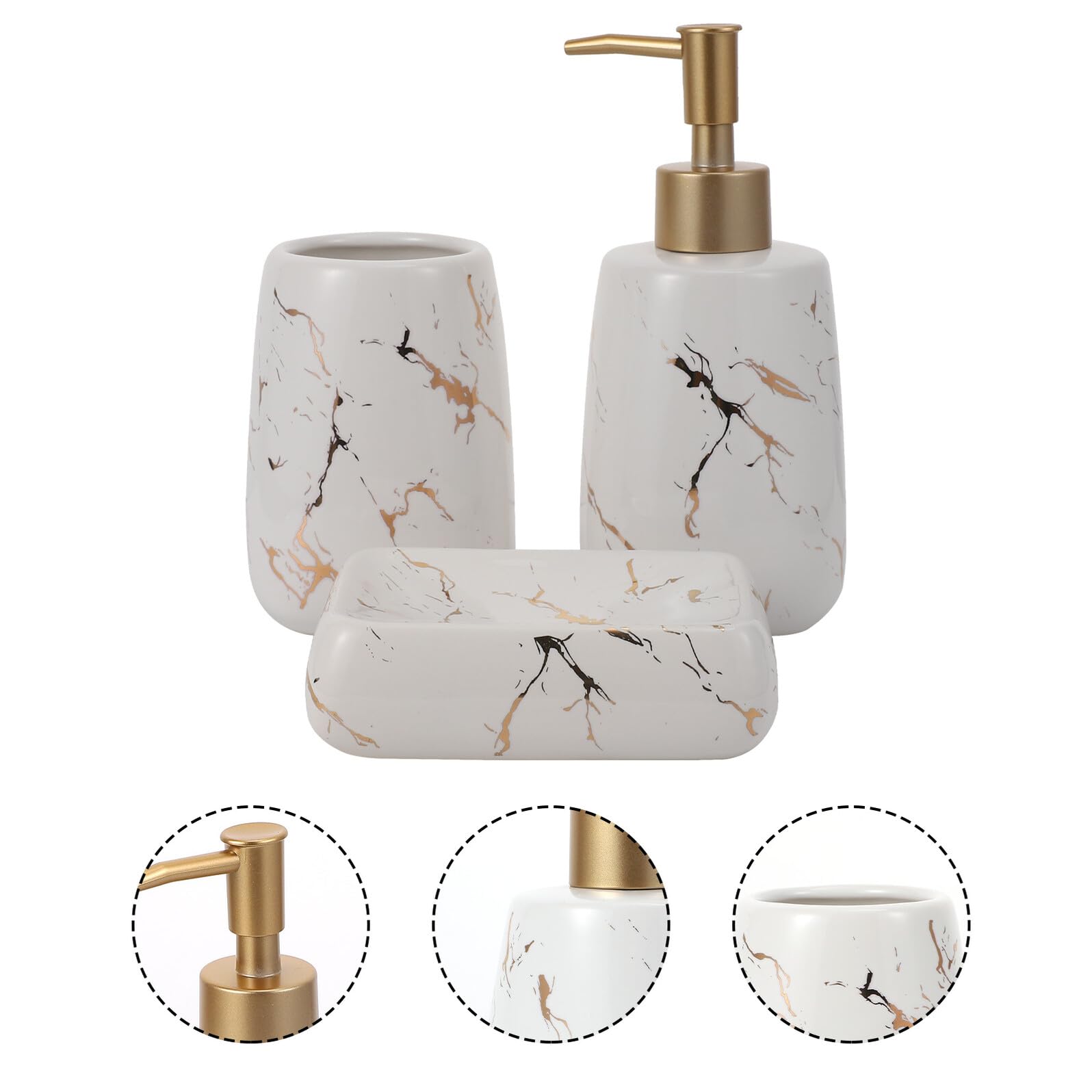 SHINEOFI Set Accessori da Bagno 3 Pezzi in Ceramica Bianca Portasapone, Porta Spazzolino e Bicchiere per Lavaggio, Design Elegante e Funzionale per Bagno