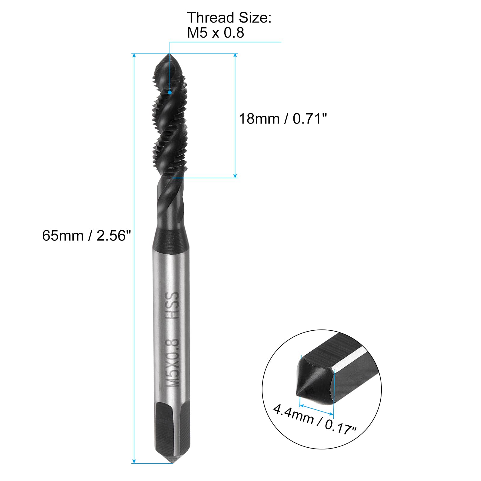 4x HSS Gewindebohrer M5x0.8 - Titanbeschichtet Für Metall