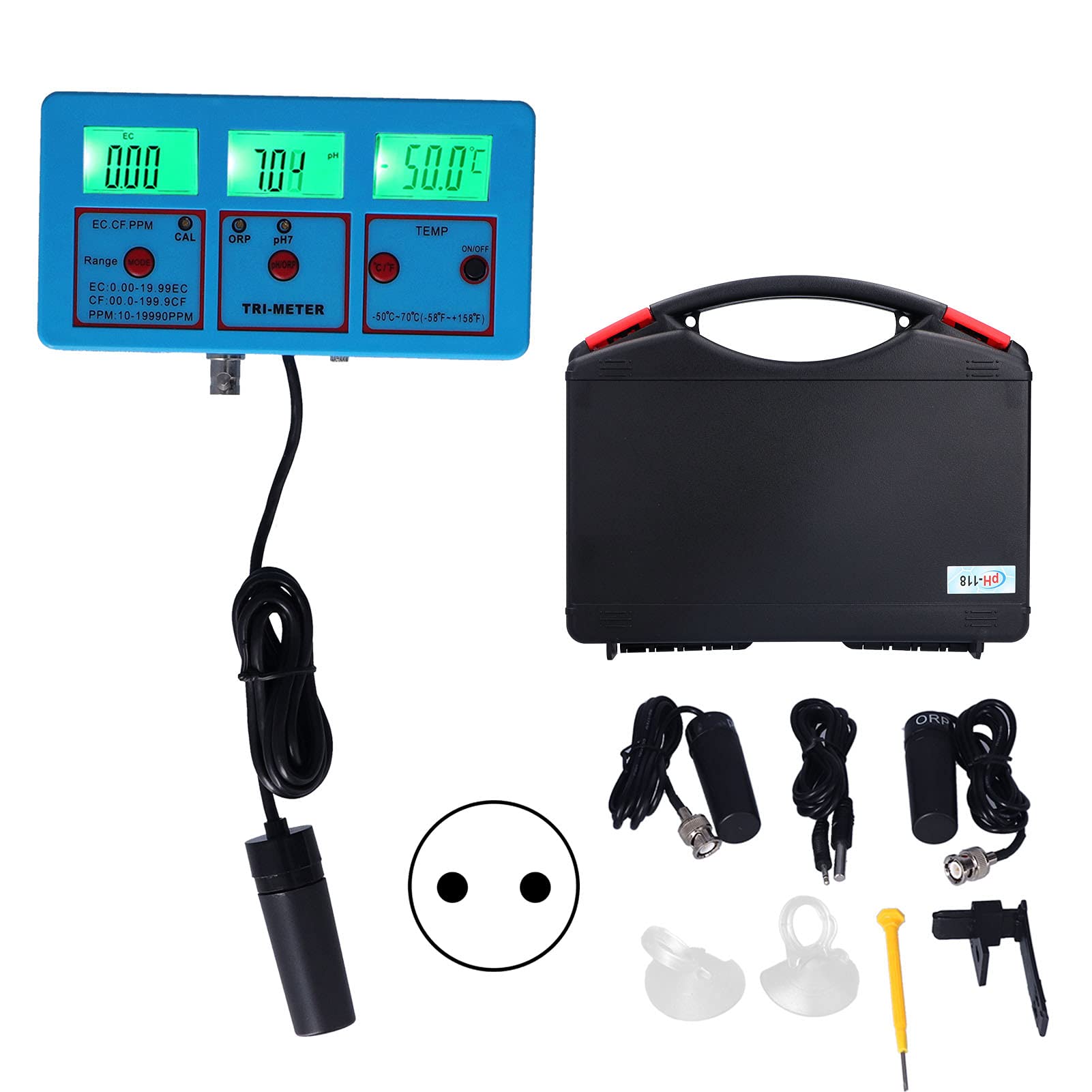Fdit PH-Multiparameter-Wasserqualitätsmonitor ORP EC TDS CF TEMP-Tester mit LCD-Hintergrundbeleuchtung für Hydroponik-Aquarium-Schwimmbad-Wassertests (EU-Stecker 220 V)