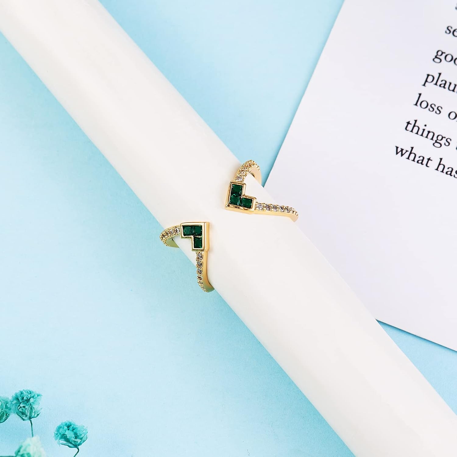 Ornaland Women Criss Cross Open Ring Green Cubic Zirconia Cuff Ring Real 18K Gold Plated Fashion Stackable Ring Charm for Women Wedding - Image 5