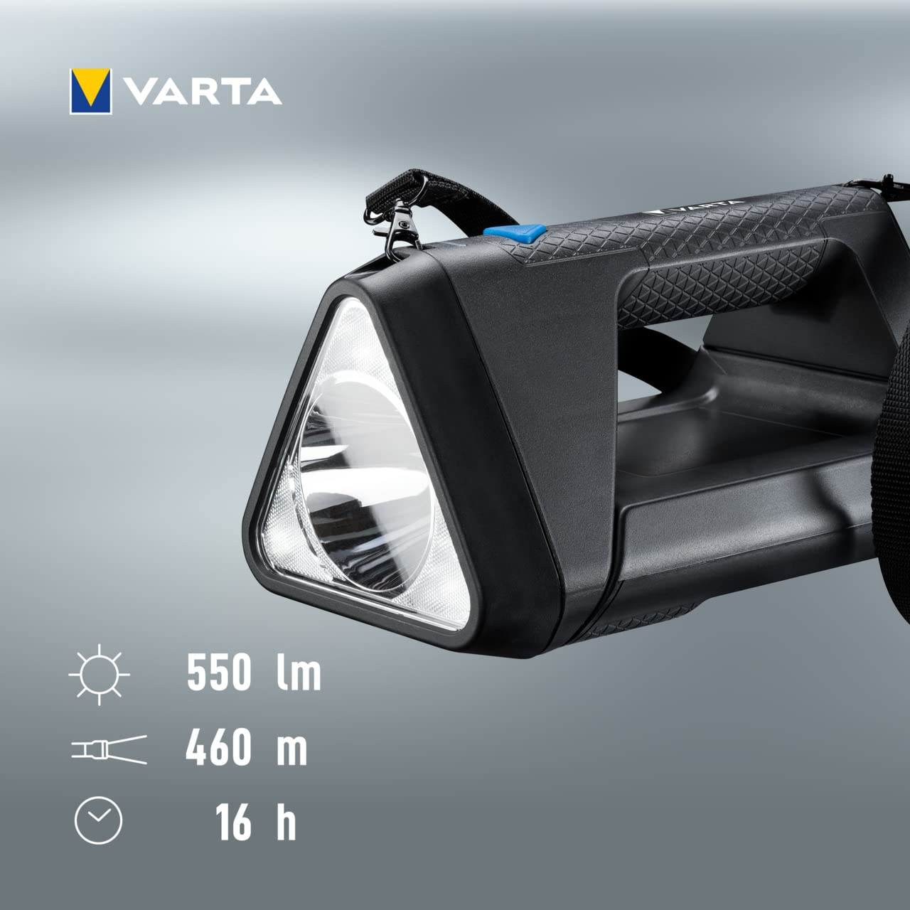 Varta 18684101401 Lámpara de Mano Flexible, 3600 W, Negro, Talla Única | Lámpara de trabajo con 3 modos de luz, 550 lúmenes, IPX4, micro USB, foco para iluminación específica