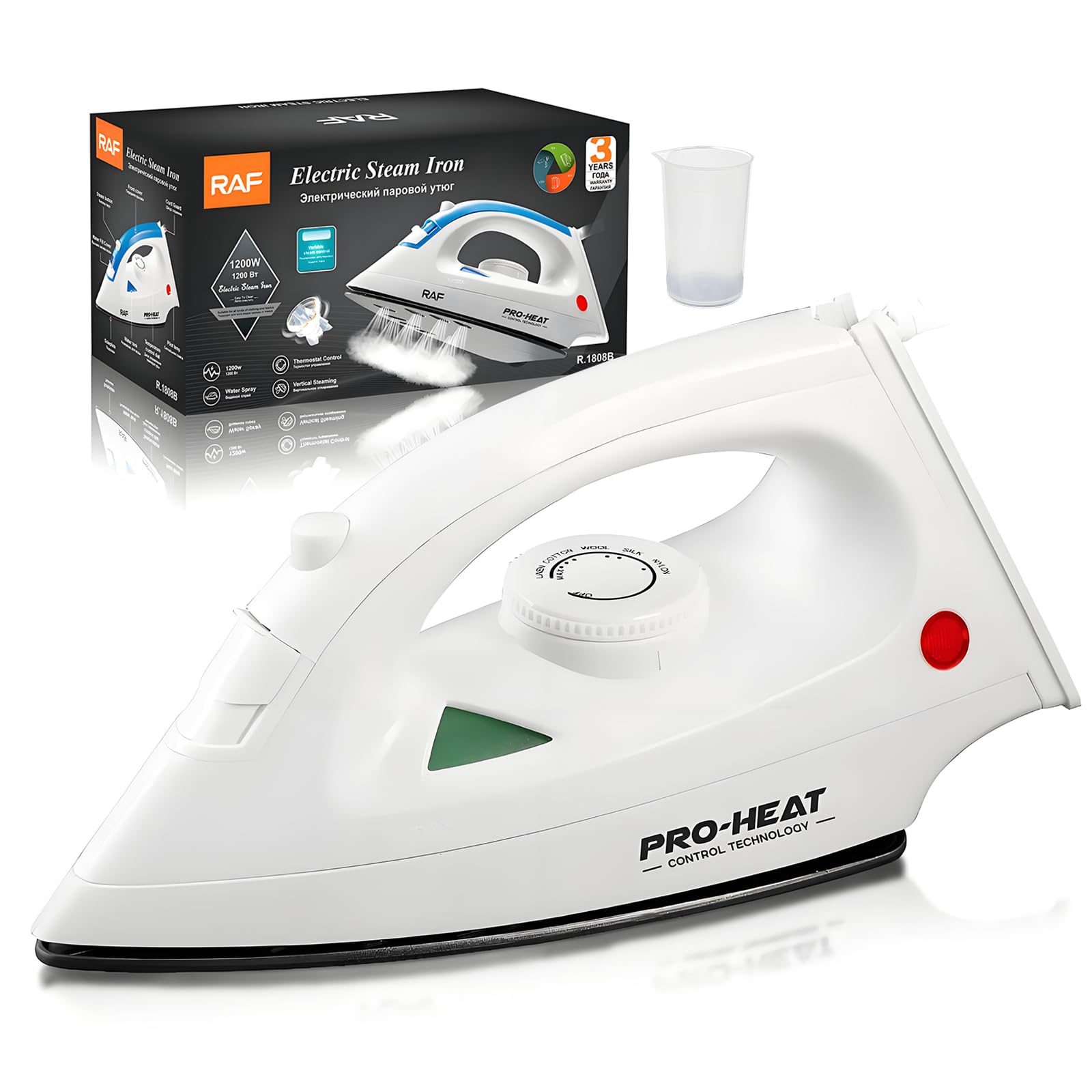 Plancha de vapor eléctrica de 1200 W, portátil y de mano, con cinco controles de temperatura, elimina rápidamente los olores de la ropa, color blanco.